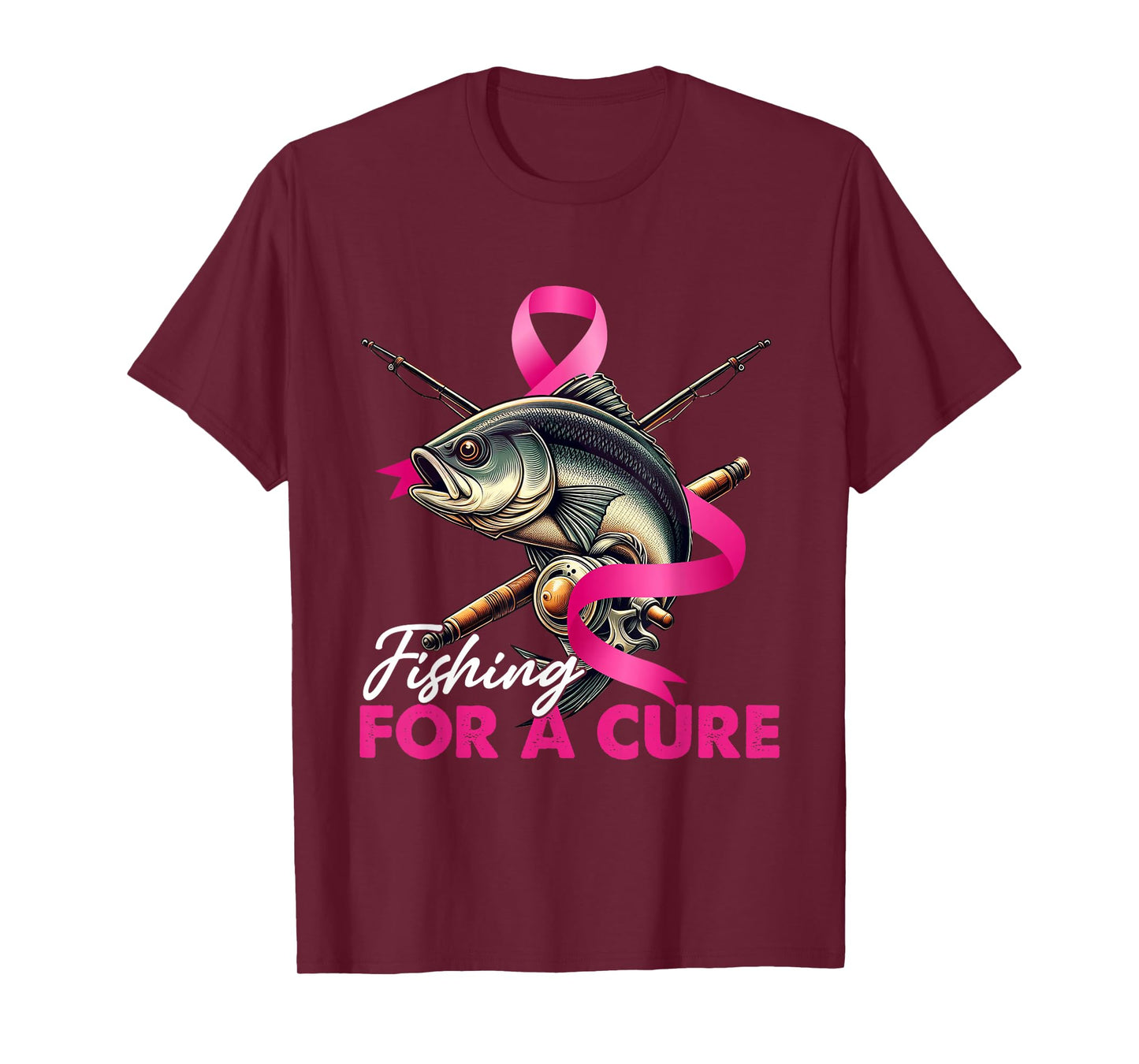 Breast Cancer Awareness Fishing for A Cure Pink Ribbon T-Shirt