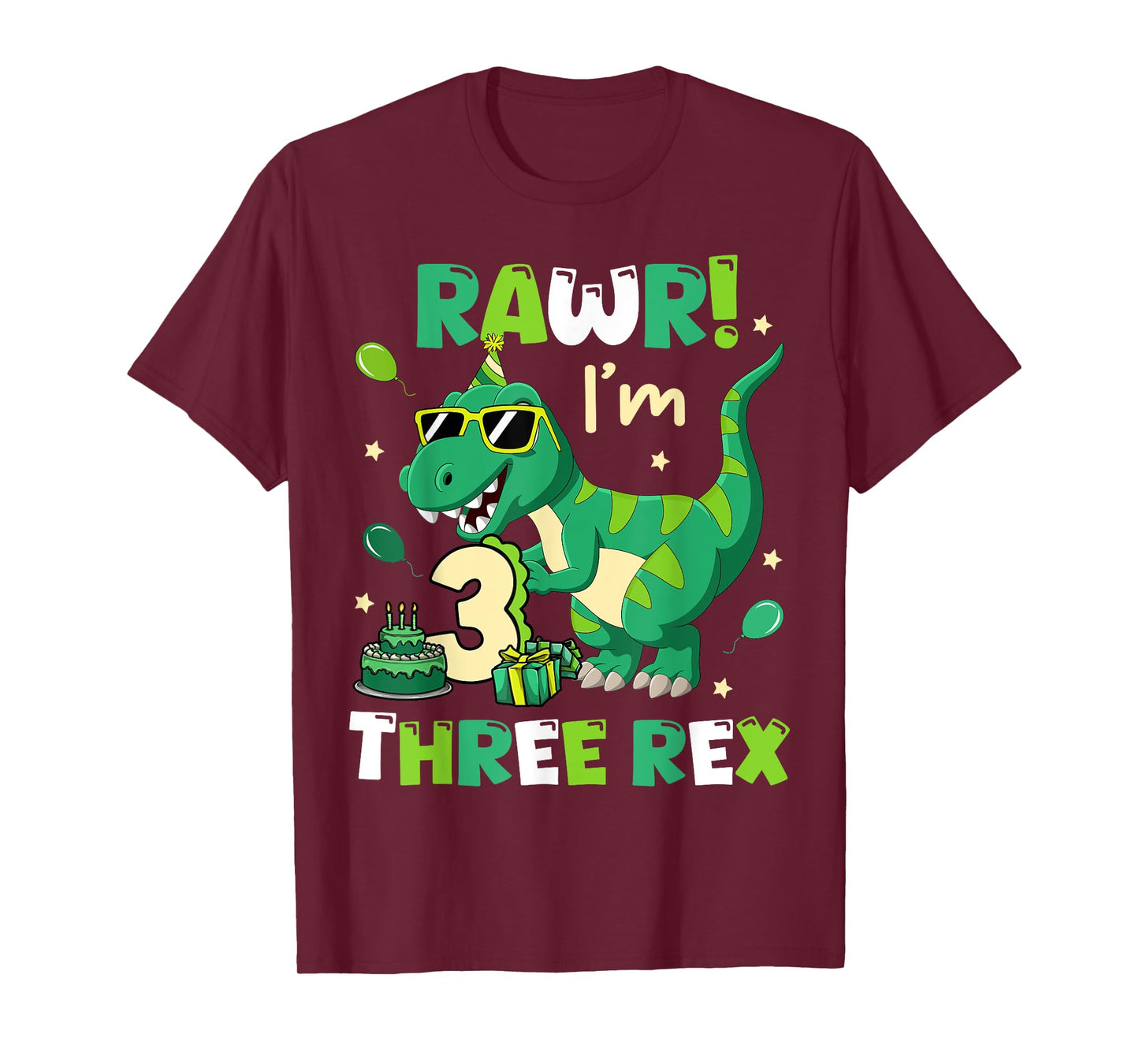 Kids Boy Three Rex Birthday Party Dinosaur 3 Year Old T-Shirt