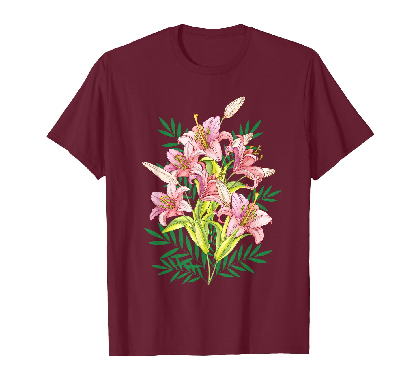 Variety of Lillies Graphic Flower Print Flowered T-Shirt
