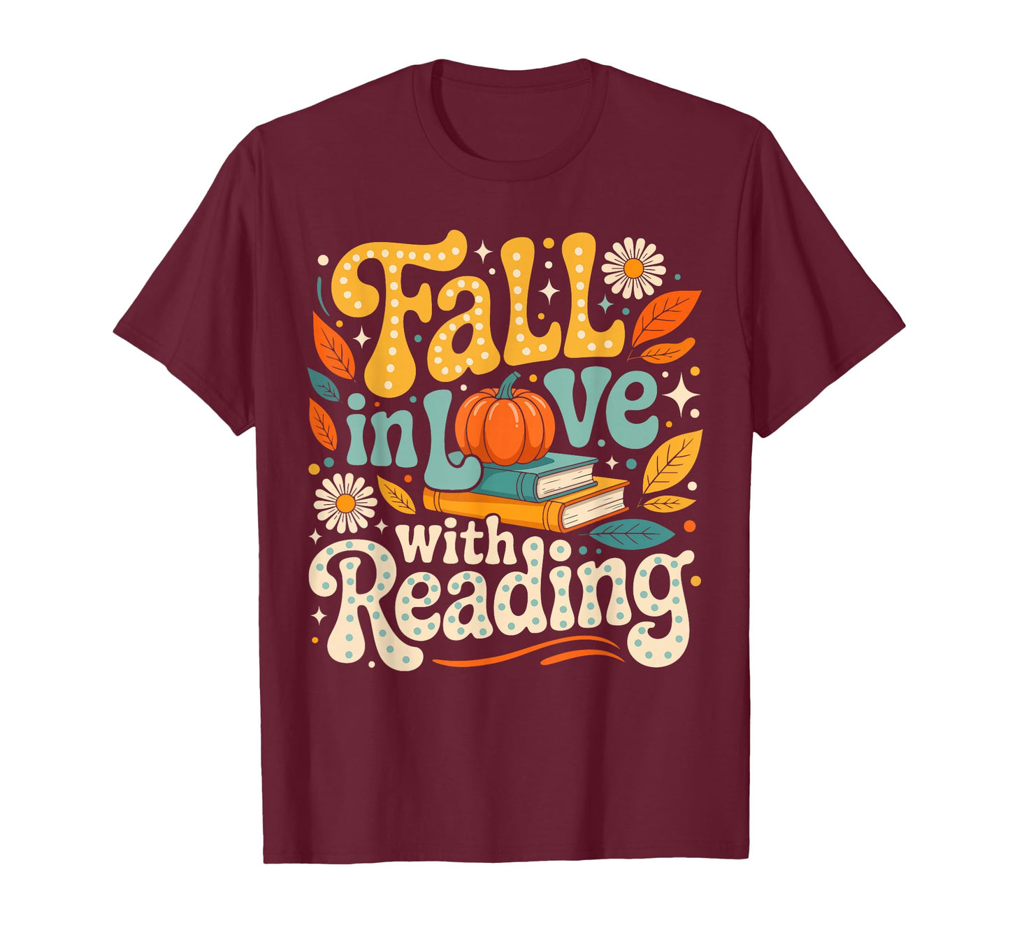 Fall in Love with Reading Autumn Librarian Cute Book Lover T-Shirt