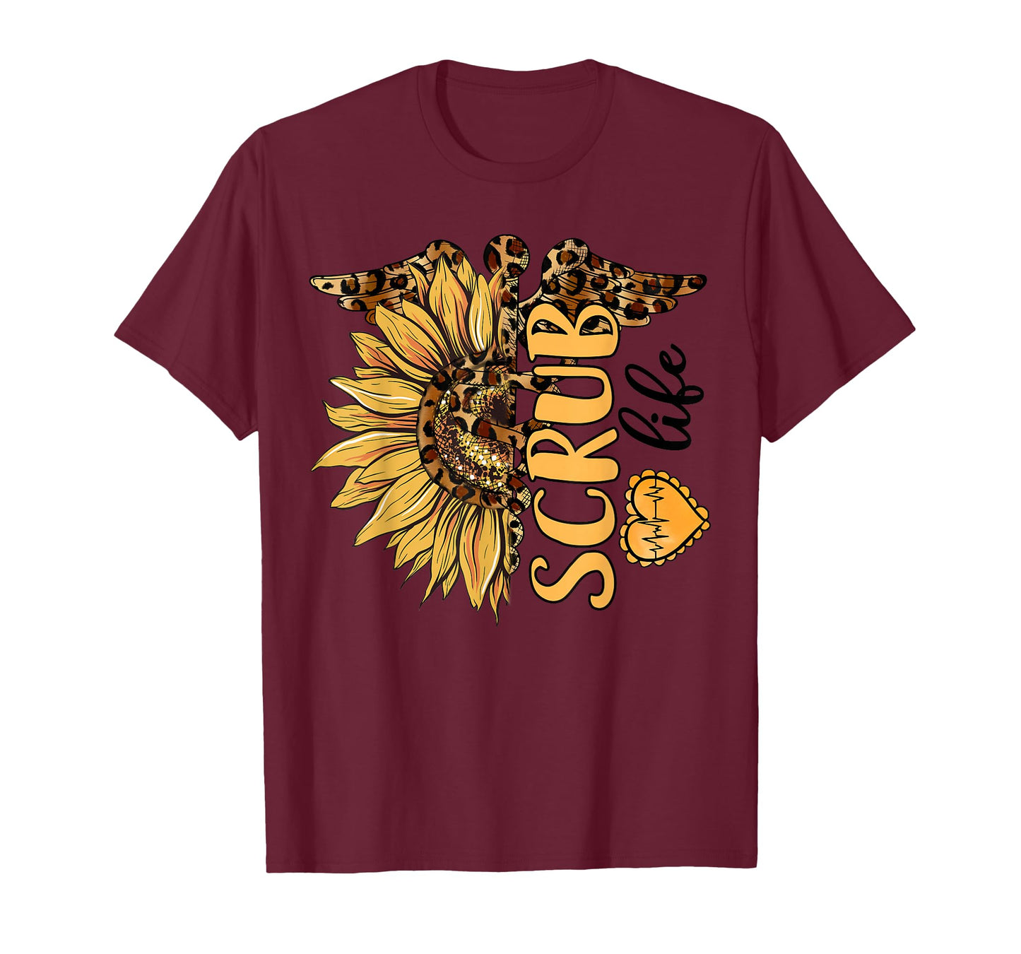 Living The Scrub Life Nurse Sunflower Leopard Nursing Womens T-Shirt