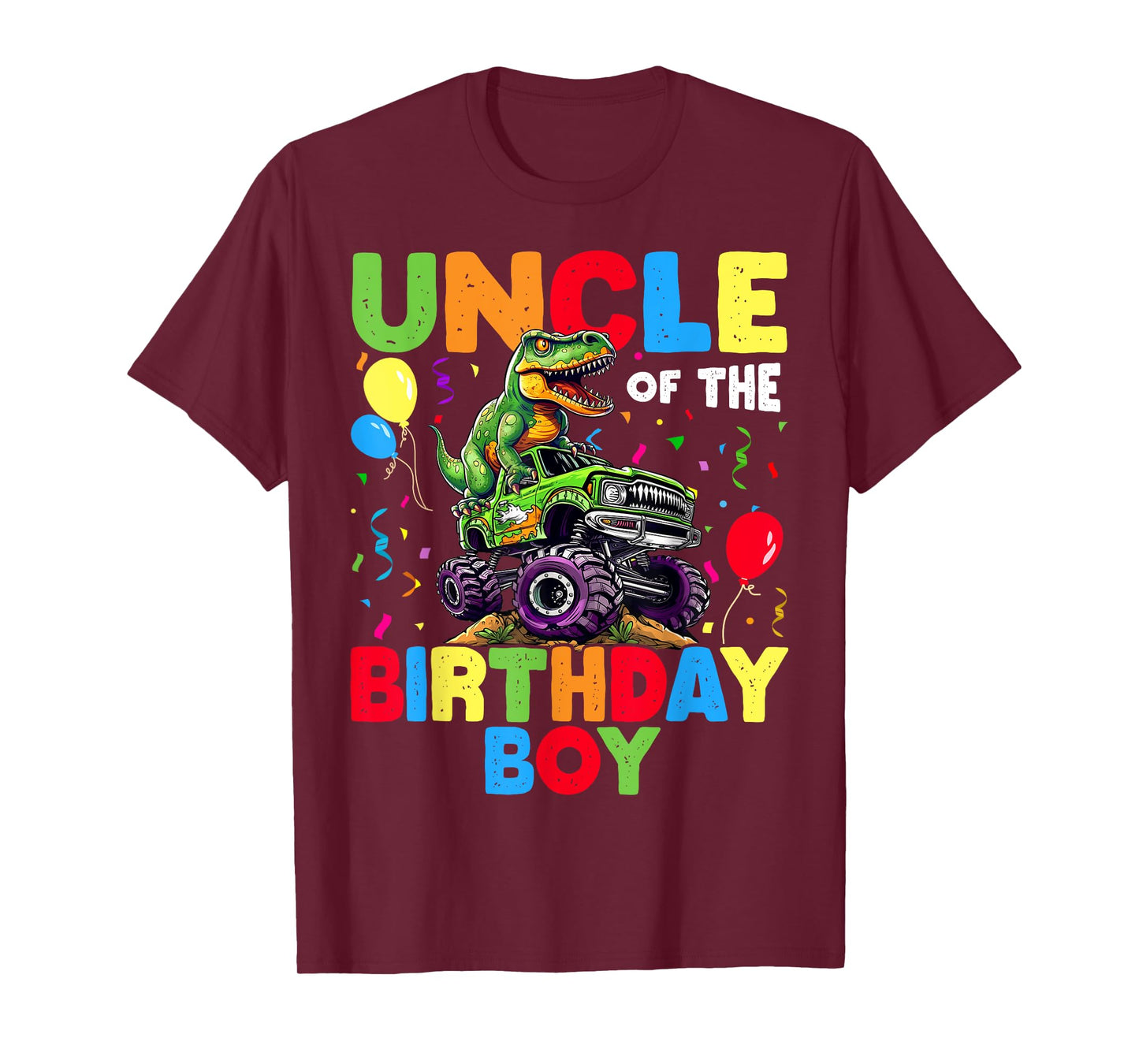 Uncle Of The Birthday Boy Dinosaur T-Rex Monster Truck T-Shirt