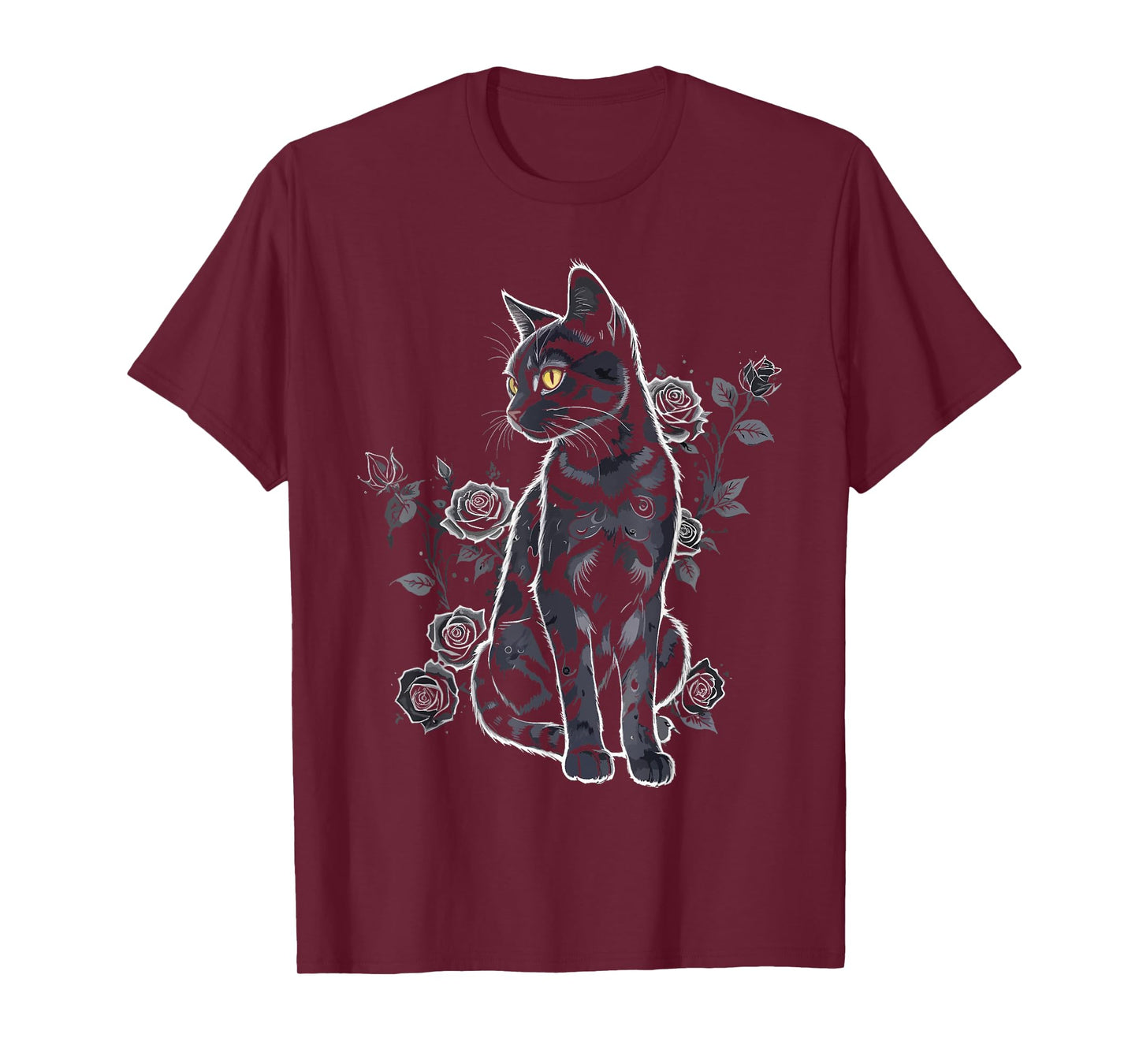 Black Roses Alt Aesthetic Nu Goth Teen Goth Cat T-Shirt for Men Women Girls Kids