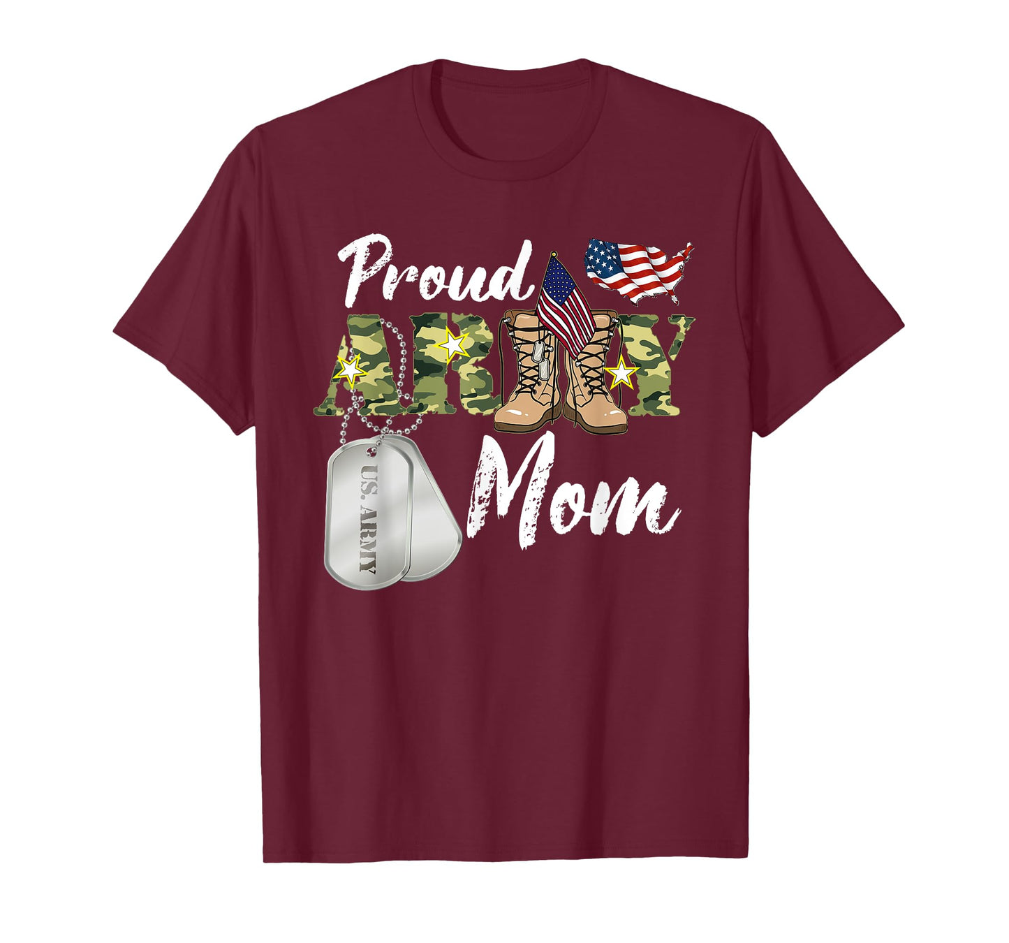Mom Military Mom with Dog Tag US Flag T-Shirt for Men Women Kids