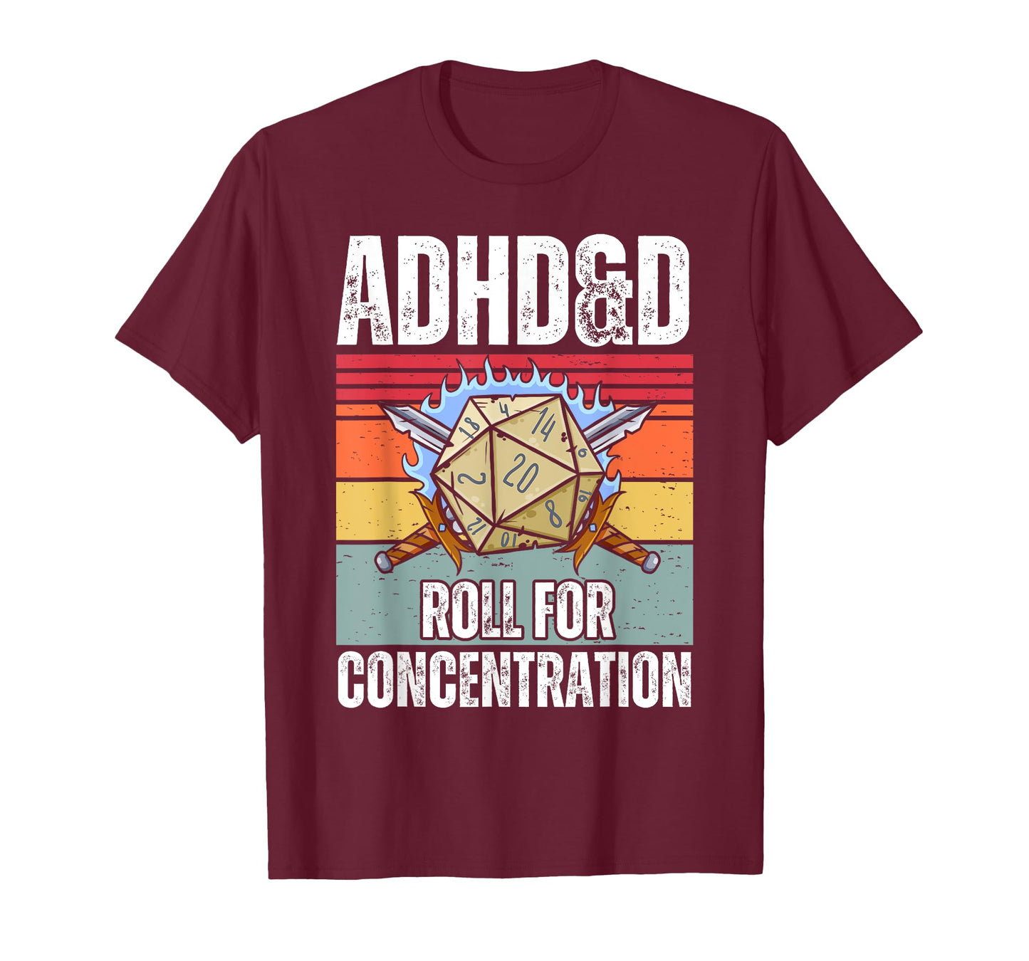 Retro Vintage ADHD&D Roll For Concentration Funny Gamer T-Shirt