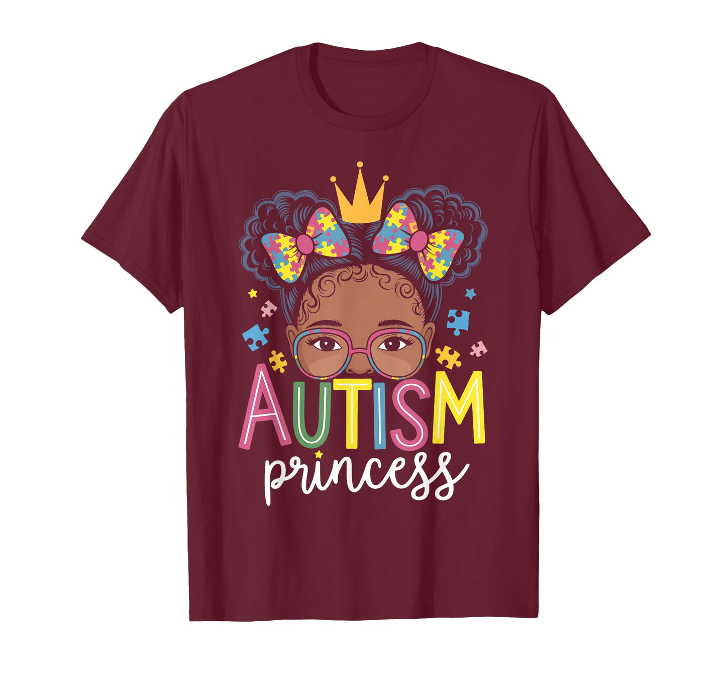 Autism Princess Afro Girls Bow Daughter Autism Awareness T-Shirt