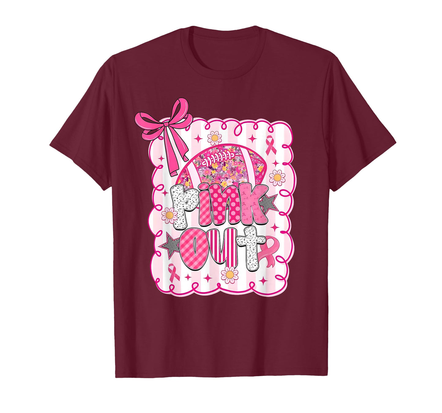 Pink Out Breast Cancer Football Coquette Bow Mom Girls Women T-Shirt