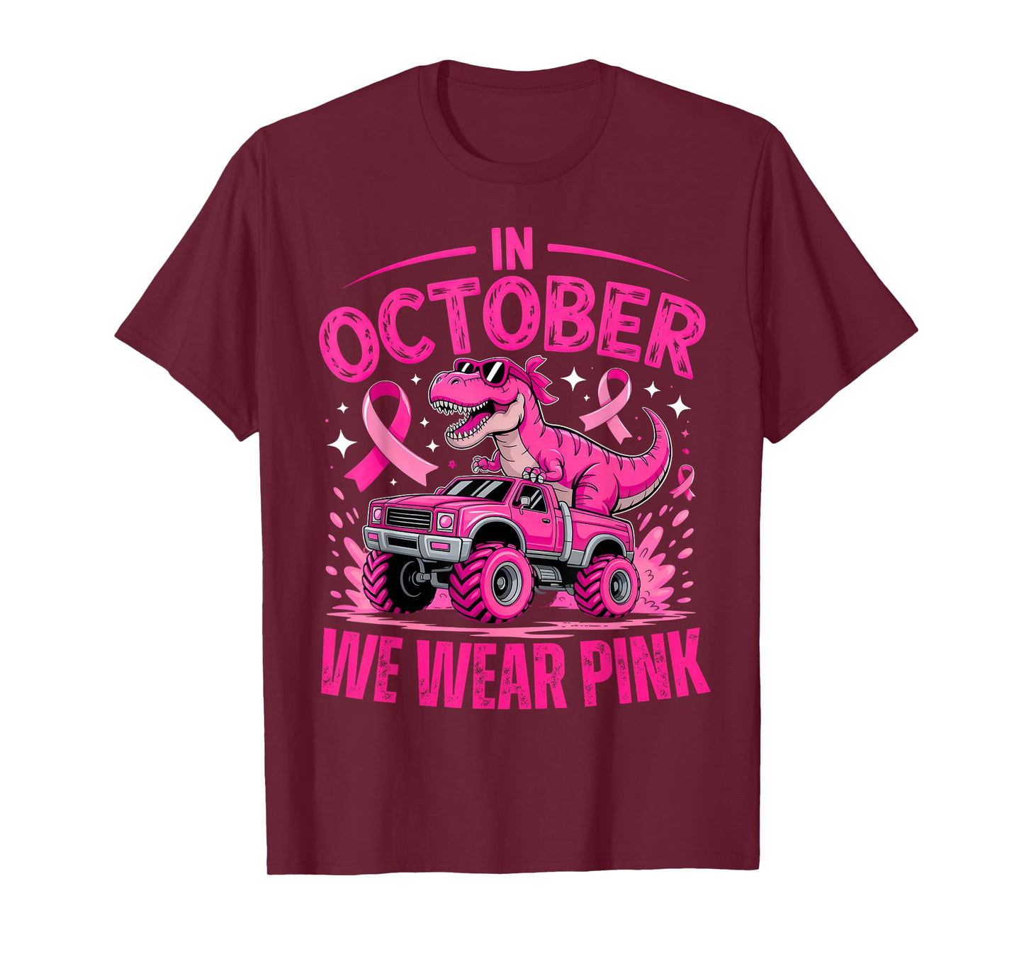 Trex Dino in October We Wear Pink Breast Cancer Awareness T-Shirt
