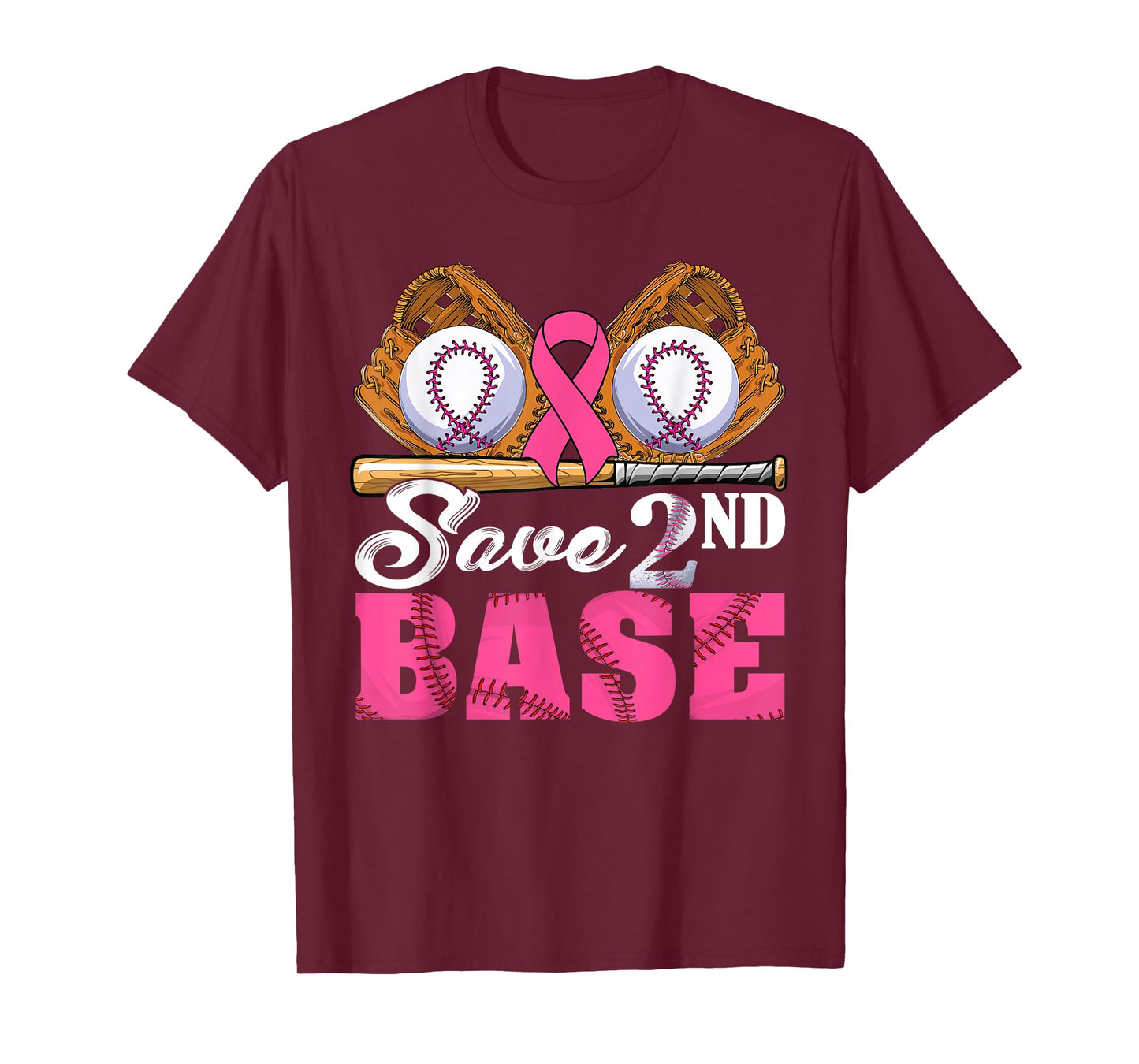 Save Second 2nd Base Breast Cancer Awareness Month Baseball T-Shirt