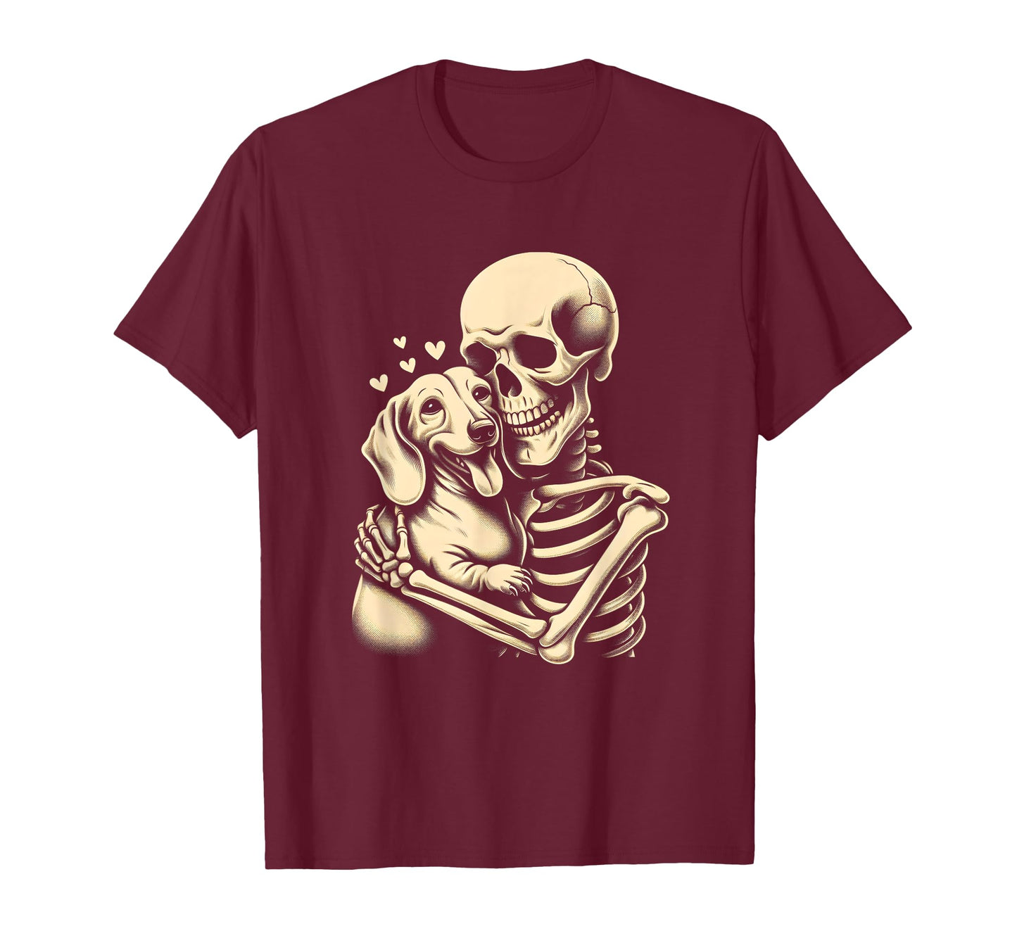 Skeleton Hugging Dog Halloween Dachshund Lover Dog Mom Dad Men Women T-Shirt