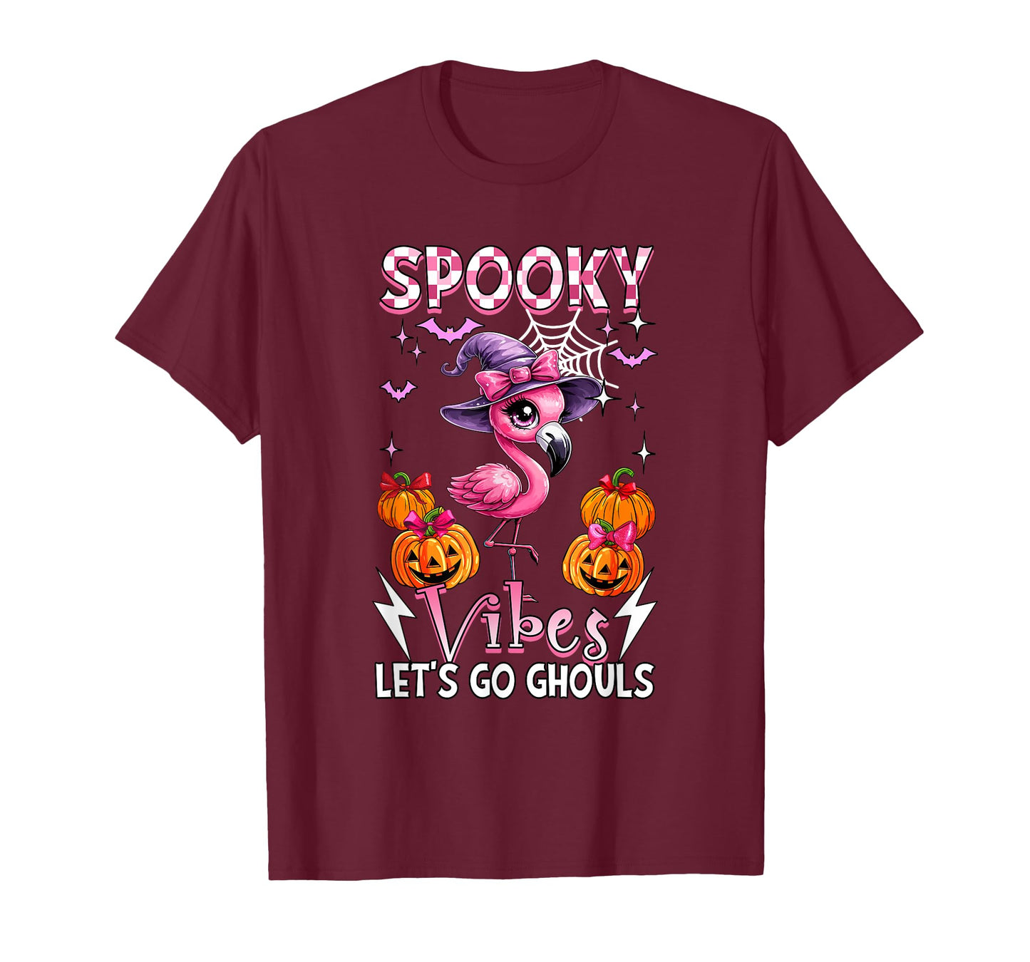 Spooky Funny Vibes Halloween Ghouls Cute Flamingo As Witch T-Shirt