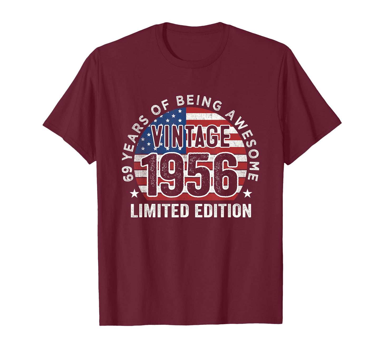 69th Birthday Gifts Men Vintage 1956 69 Years Old USA Flag T-Shirt
