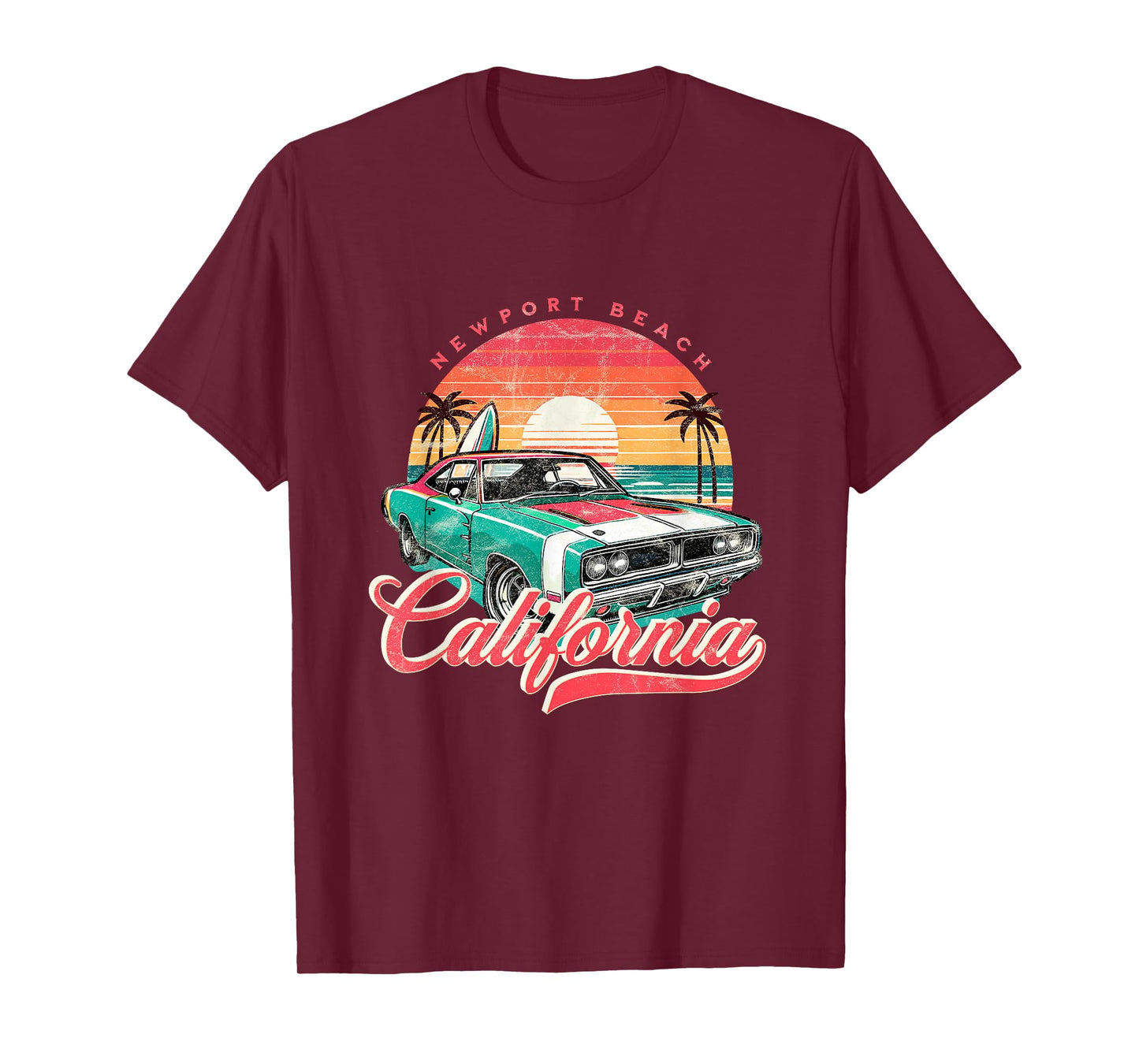 Classic Muscle Car Retro Newport Beach California Surfer Sun T-Shirt