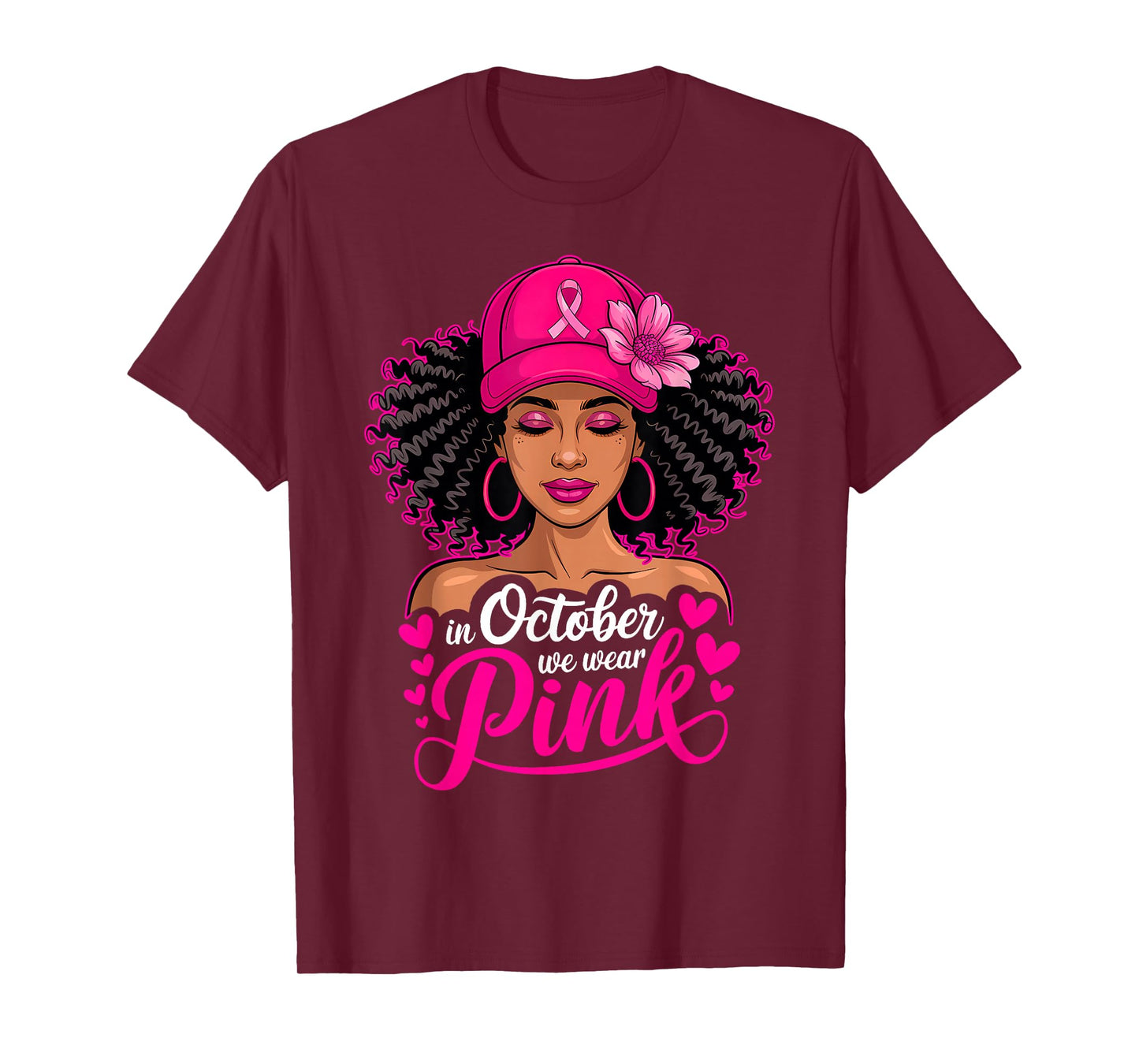 in October We Wear Pink Breast Cancer Afro American Women T-Shirt