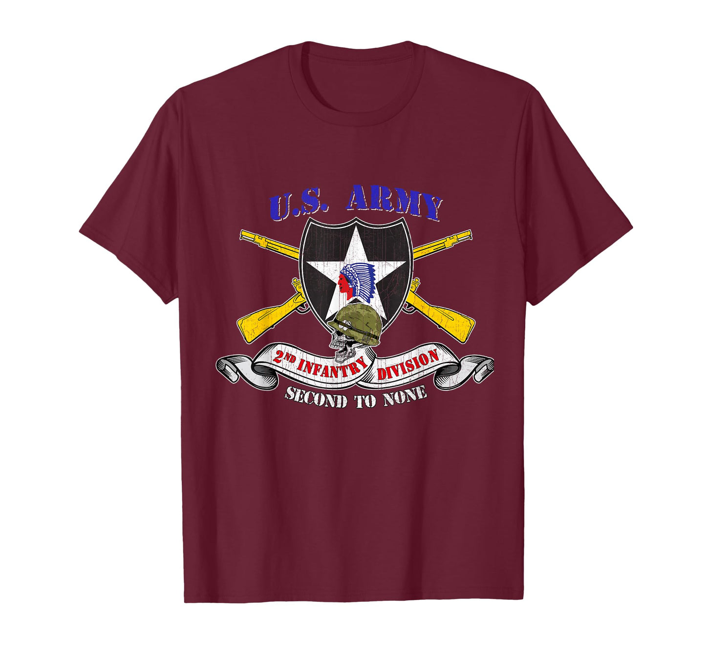 2nd Infantry Division Veteran 2ID T-Shirt - Unisex Adults - Black - Small - Short Sleeve - Modern Classic Fit U-Neck - Military Veteran T-Shirt