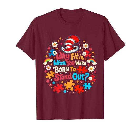 Why Fit in Autism Awareness for Teacher Doctor Cat Hat Cool T-Shirt