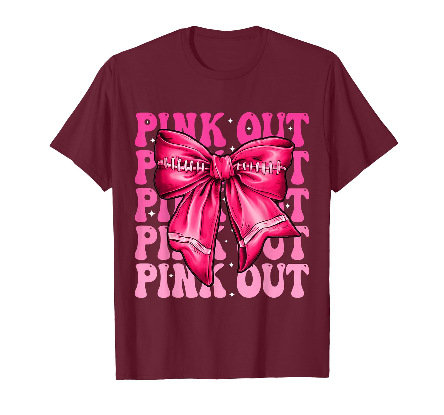 Pink Out Breast Cancer Football Coquette Bow Mom Girls Women T-Shirt