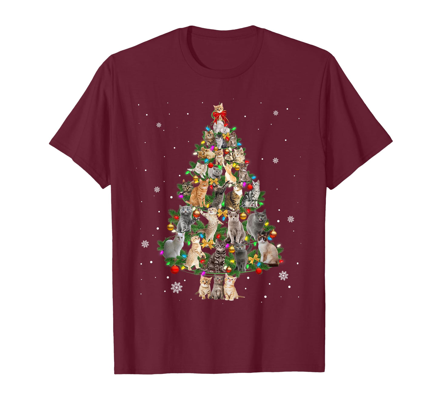 Meowy Xmas Cats Christmas Tree Lights Snow Kitten Funny Gift T-Shirt