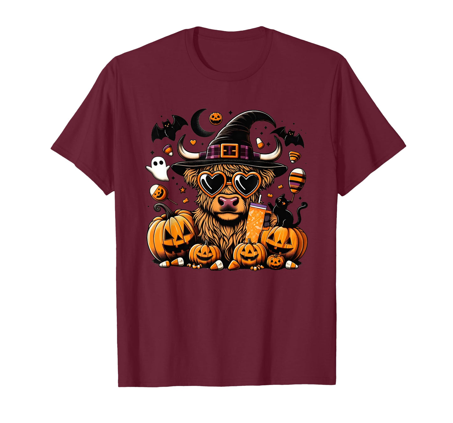 Halloween Highland Cow Bull Halloween Ghost Cows Spooky T-Shirt