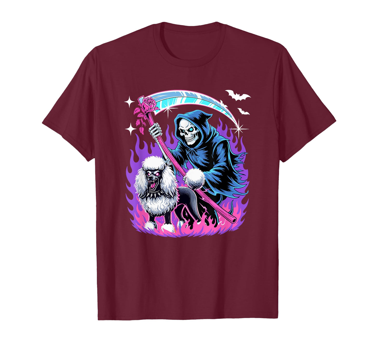 Horror Skeleton With Poodle Halloween Dog Lover Owner Family T-Shirt