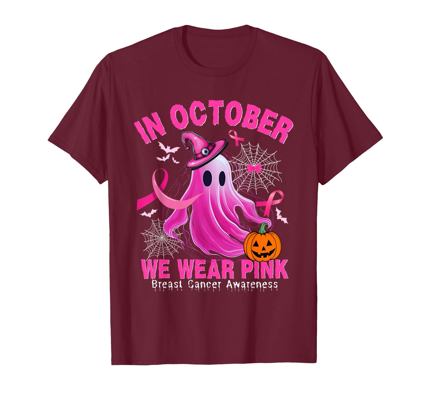 In October We Wear Pink Ghost Breast Cancer Shirts for Women T-Shirt