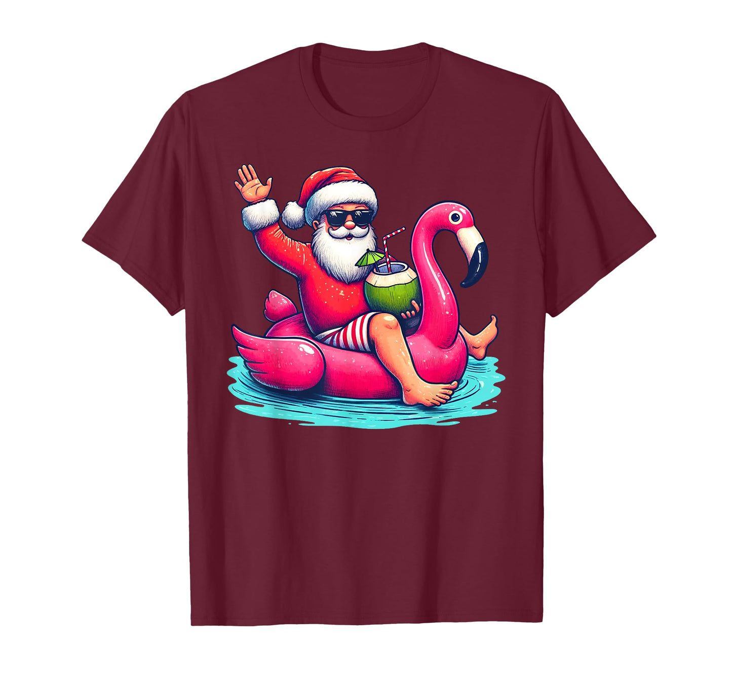 Funny Christmas in July Summer Flamingo Float Xmas T-Shirt for Men Women Kids