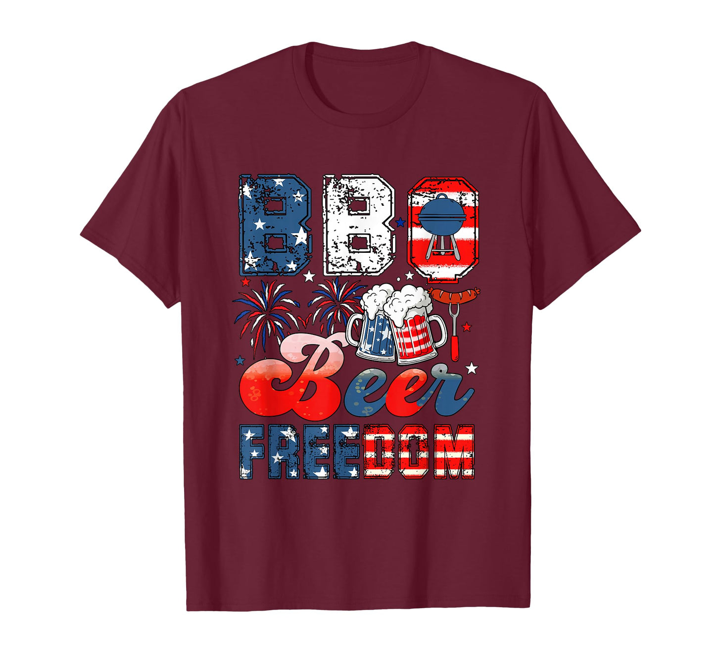 BBQ Beer Freedom 4th Of July US Flag Funny Drinker Patriotic T-Shirt