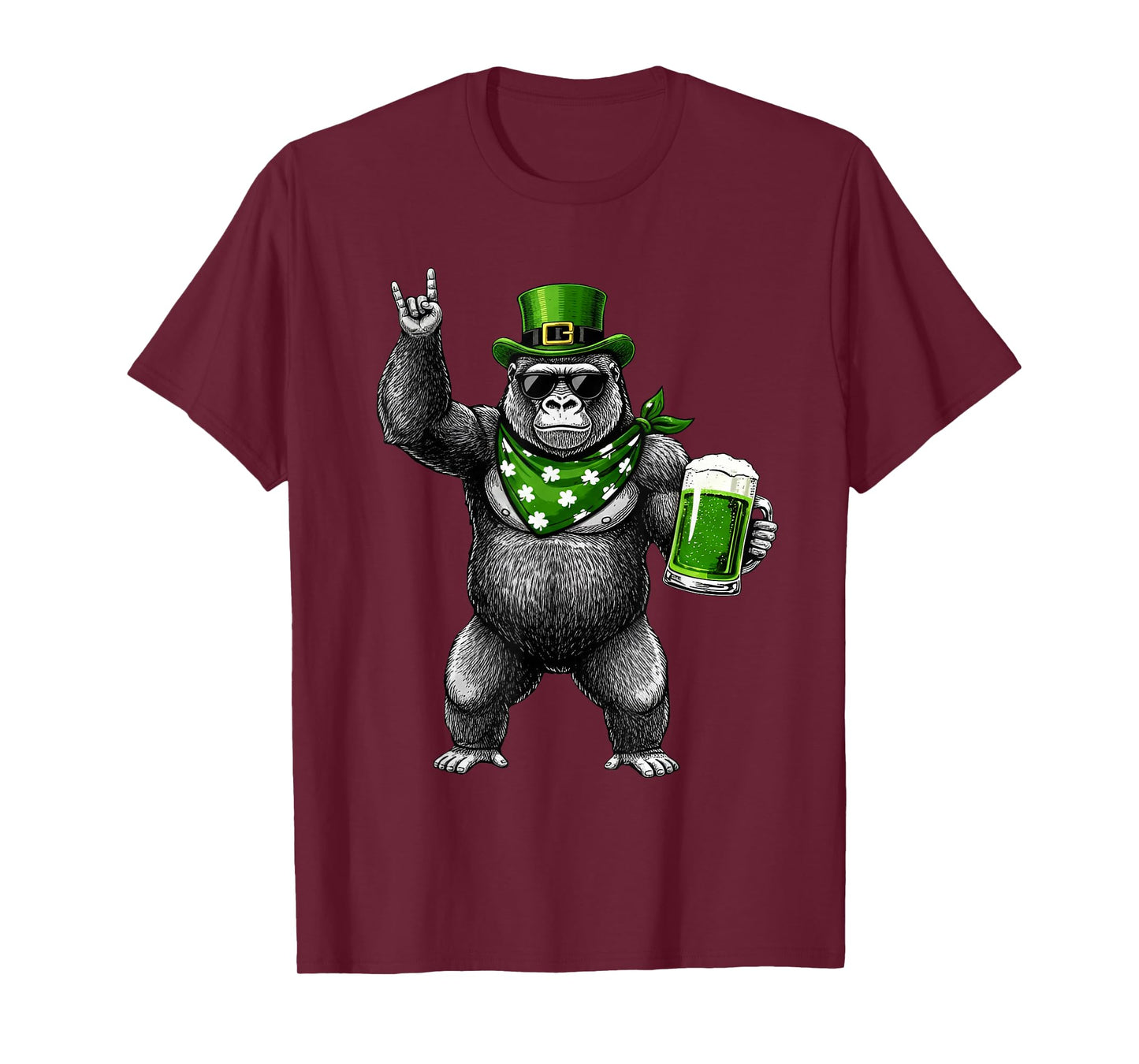 Funny Gorilla St Patty's Shamrock Beer St Patrick's Day Men T-Shirt - T-Shirt | Maroon