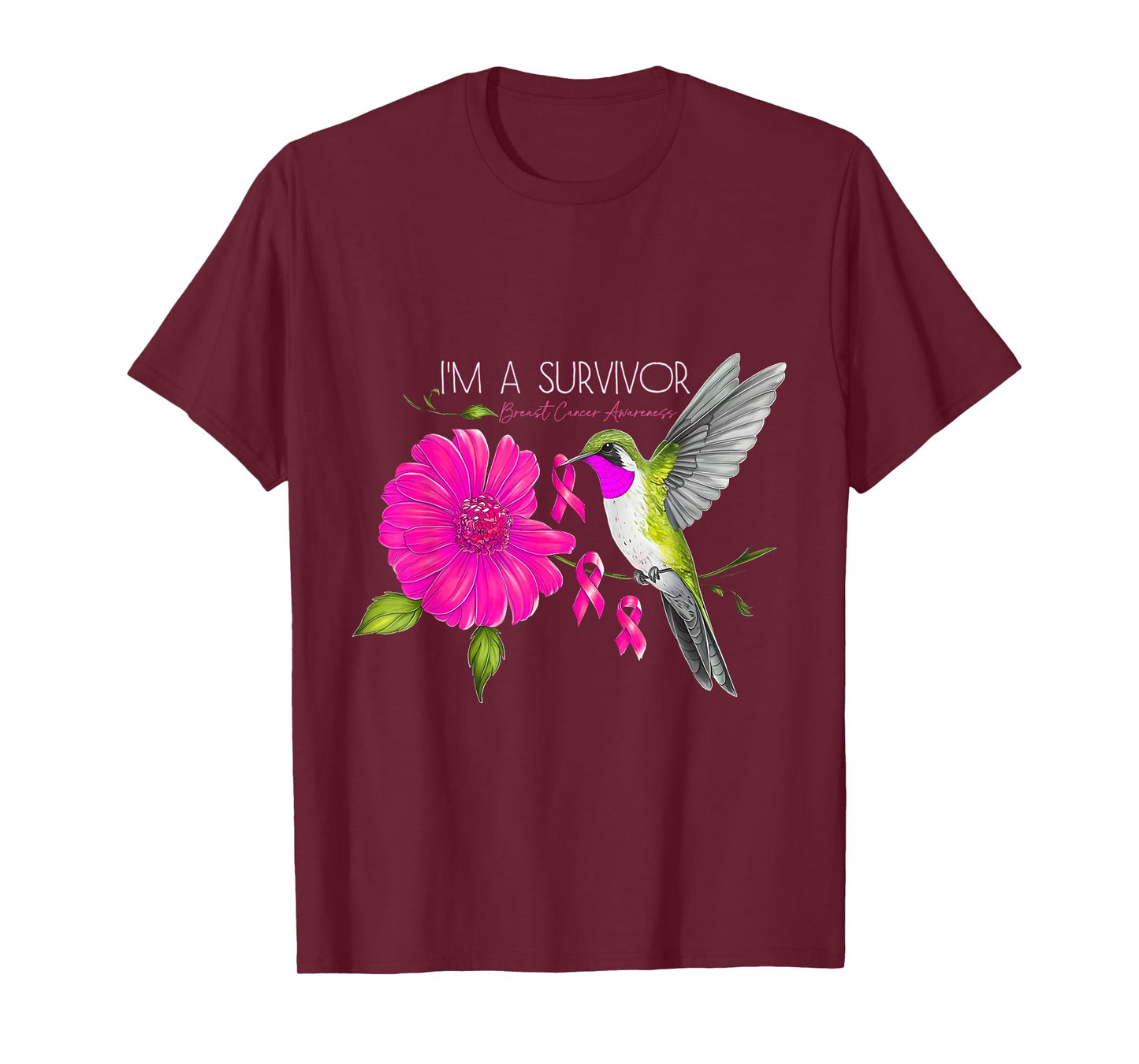 Hummingbird Sunflower I'm A Survivor Breast Cancer Awareness T-Shirt