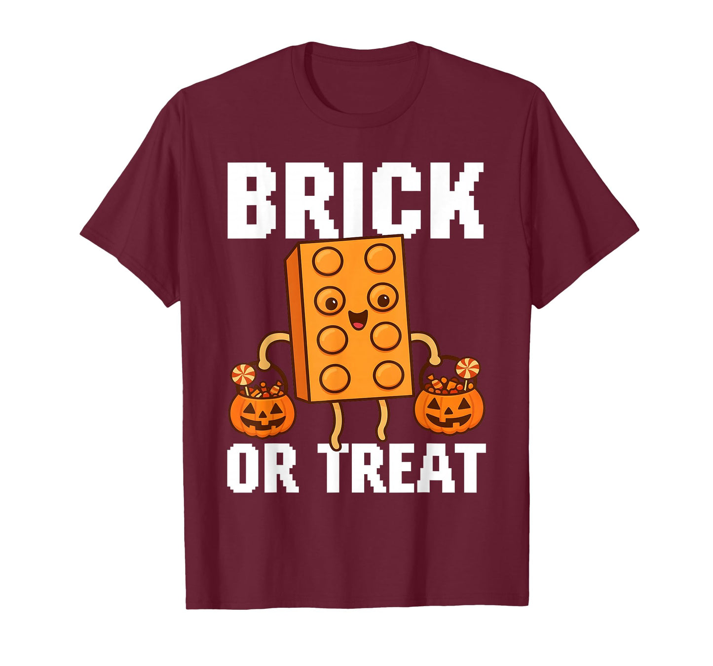 Brick Or Treat Halloween Master Builder Blocks Building Kids T-Shirt