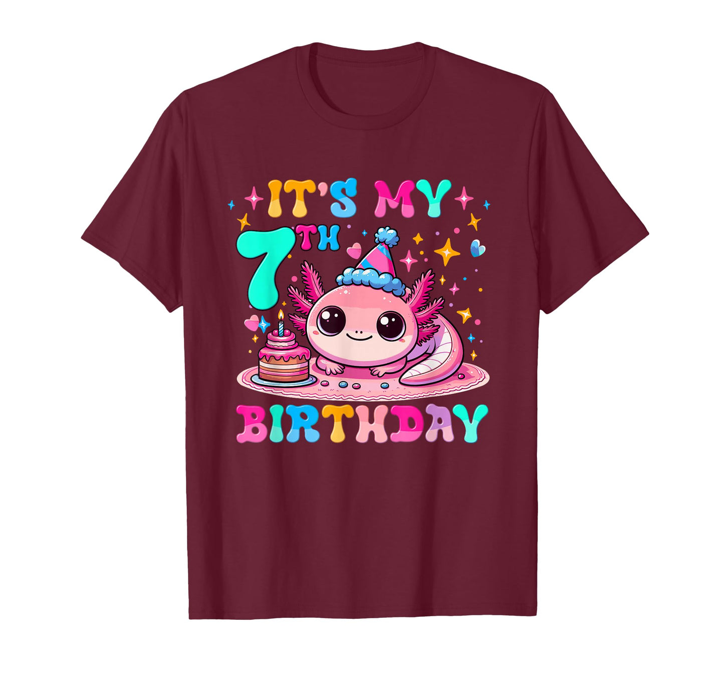 It's My 7th Birthday Axolotl Party 7 Years Old Axolotl Lover T-Shirt
