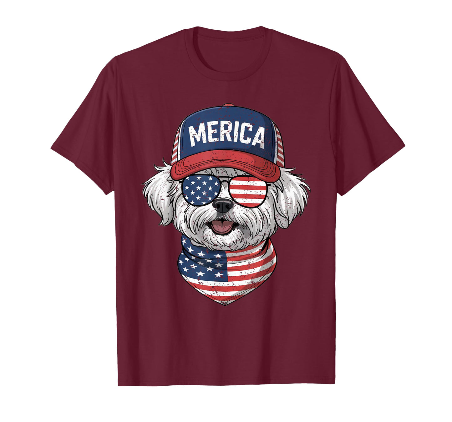 Maltese 4th of July US American Flag Dog Patriotic T-Shirt