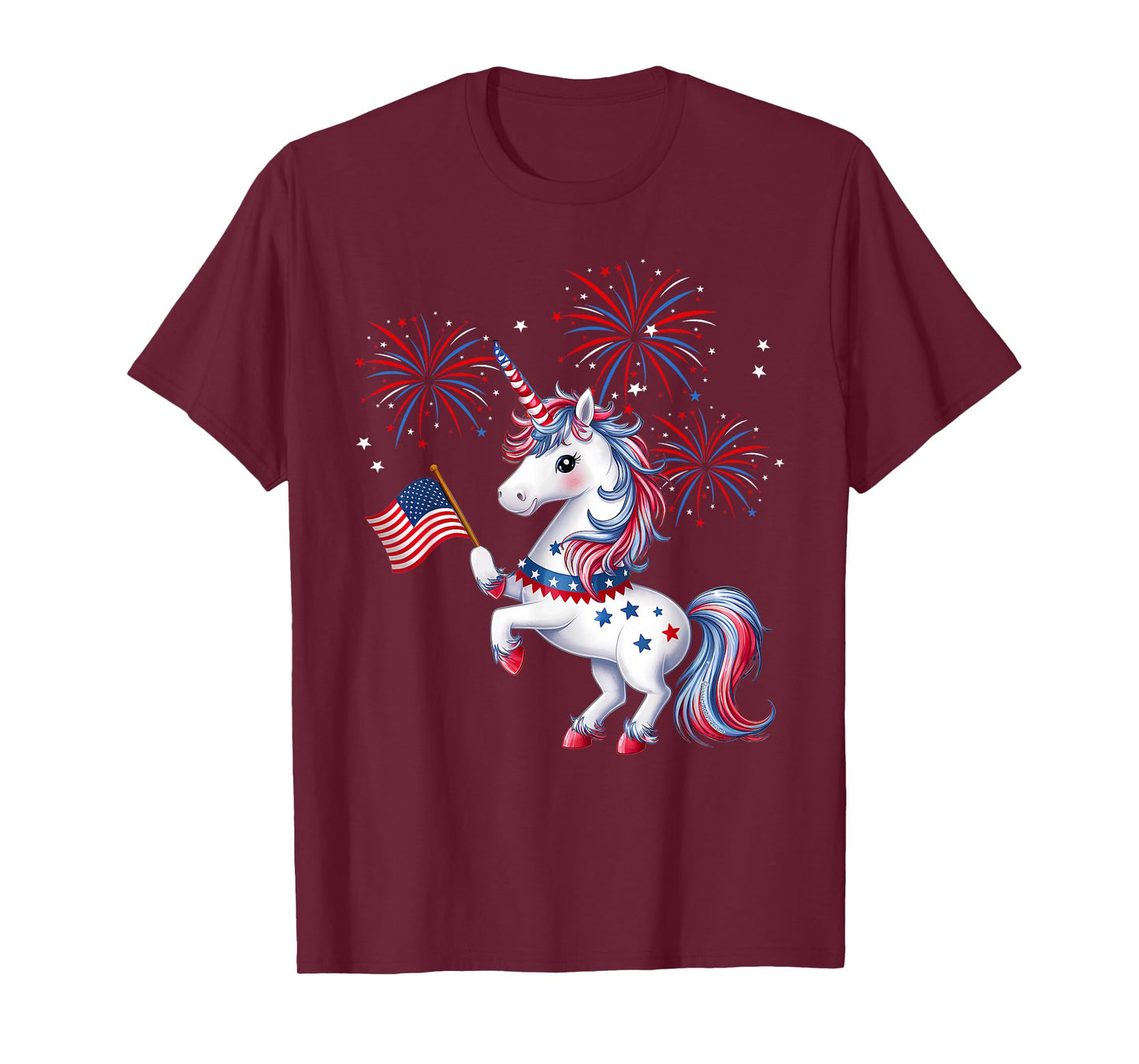 Cute Patriotic Americorn Unicorn Fireworks Girls 4th of July T-Shirt