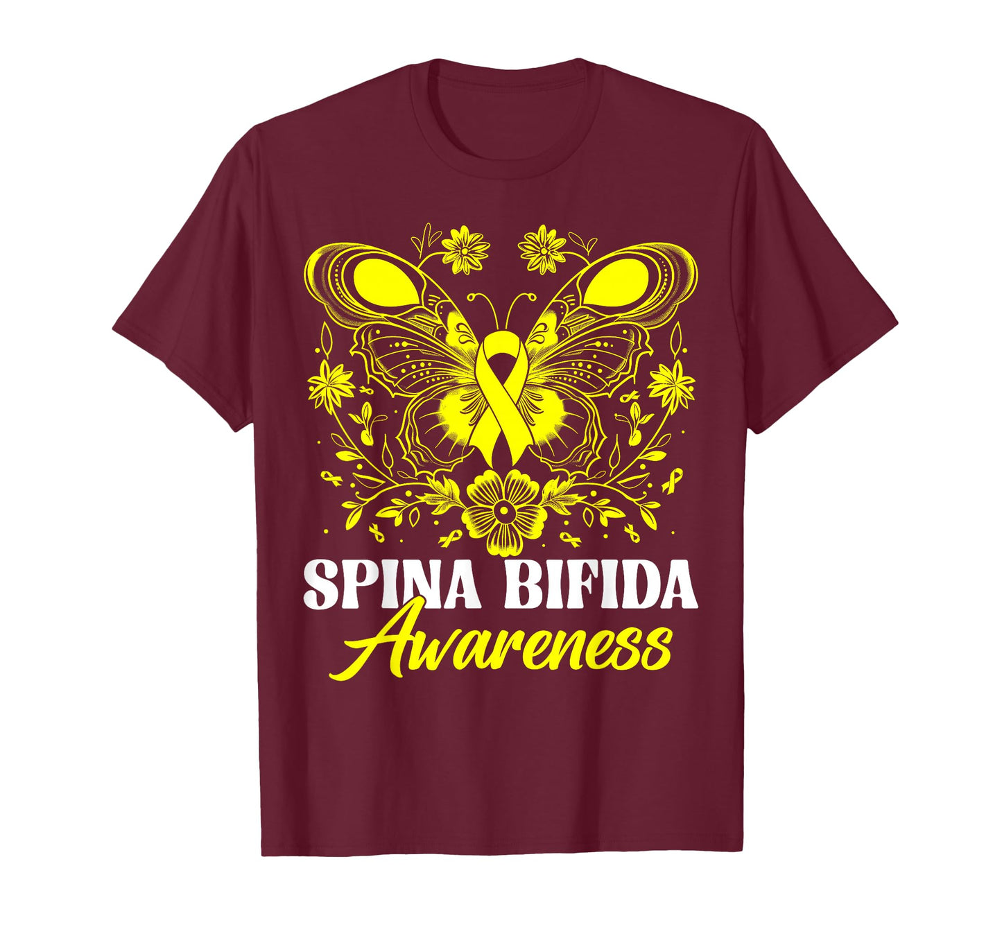 Spina Bifida Awareness Month Warrior Yellow Ribbon Butterfly T-Shirt