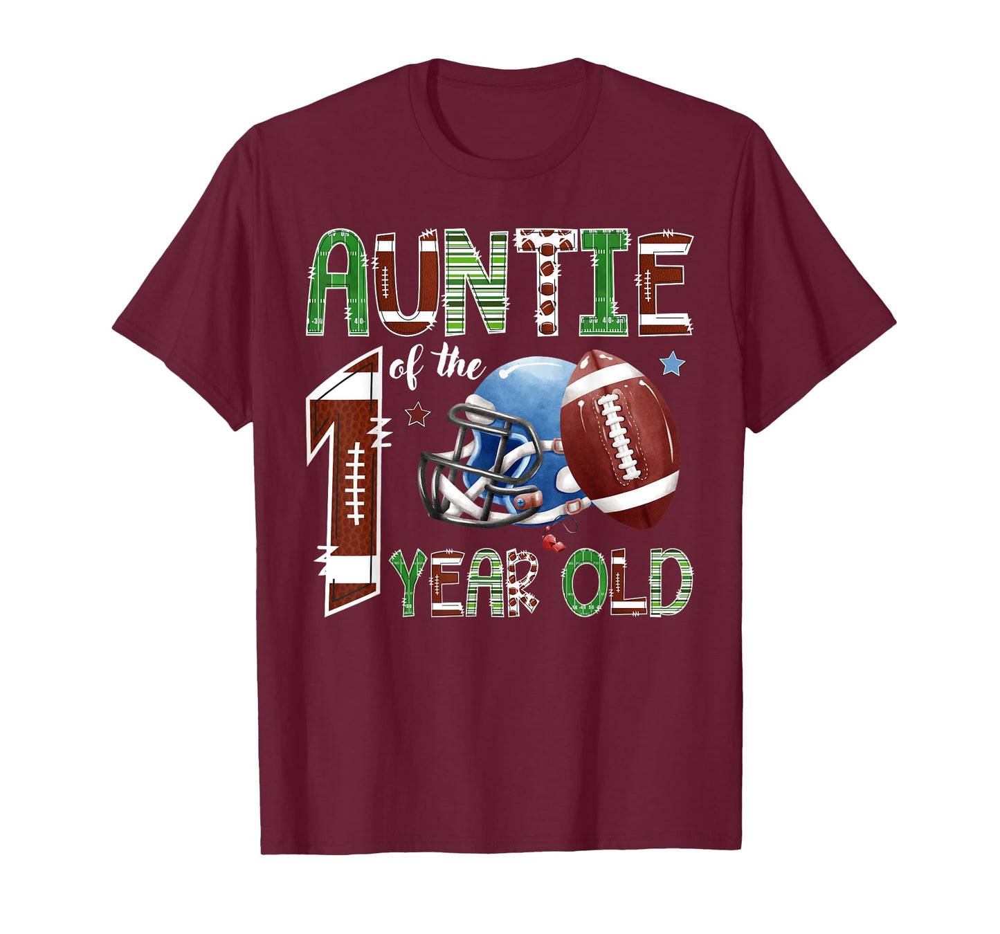Auntie Of The 1 Year Old Football 1St Year Down Birthday T-Shirt