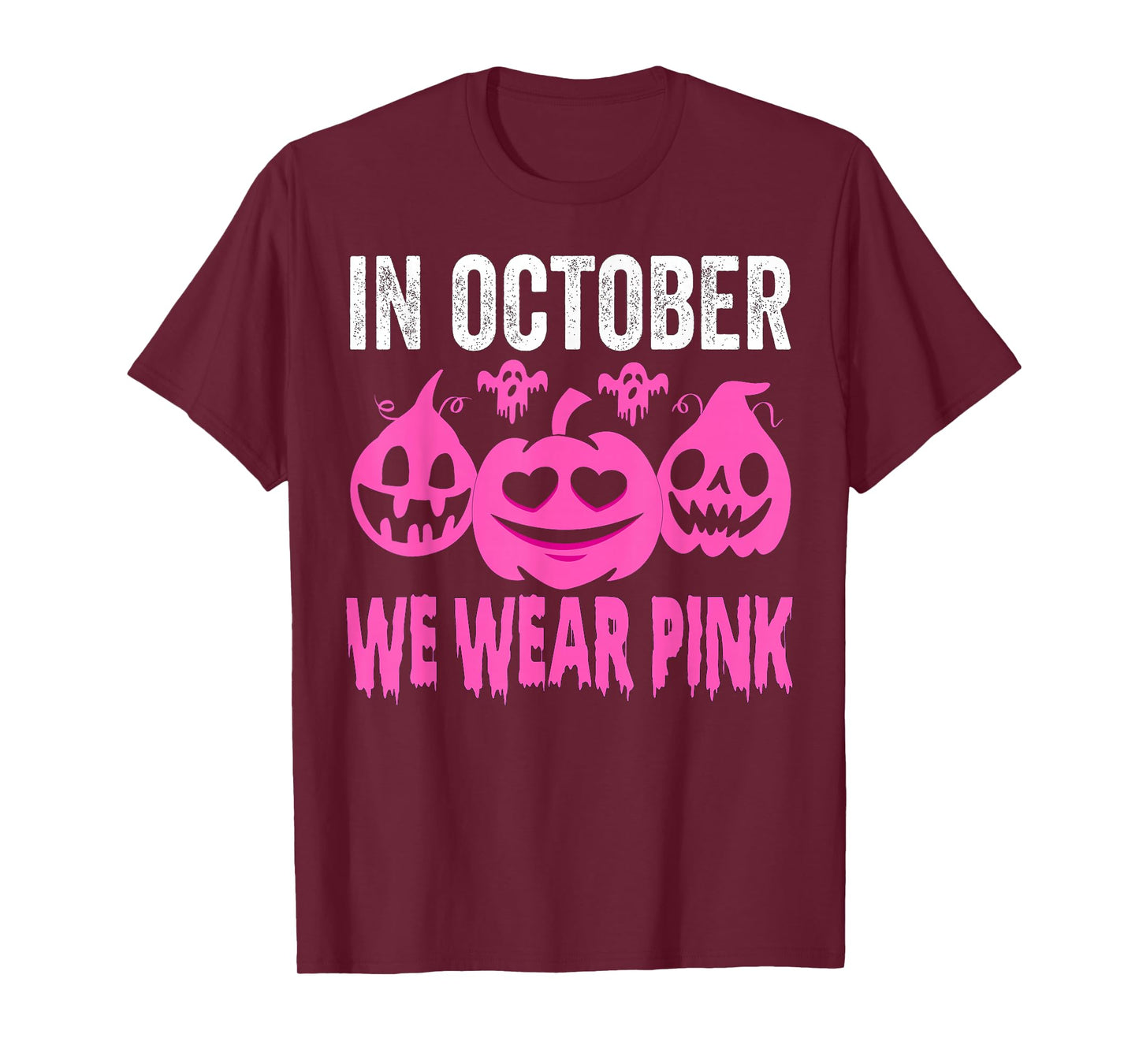 In October We Wear Pink Breast Cancer Pumpkin Halloween T-Shirt