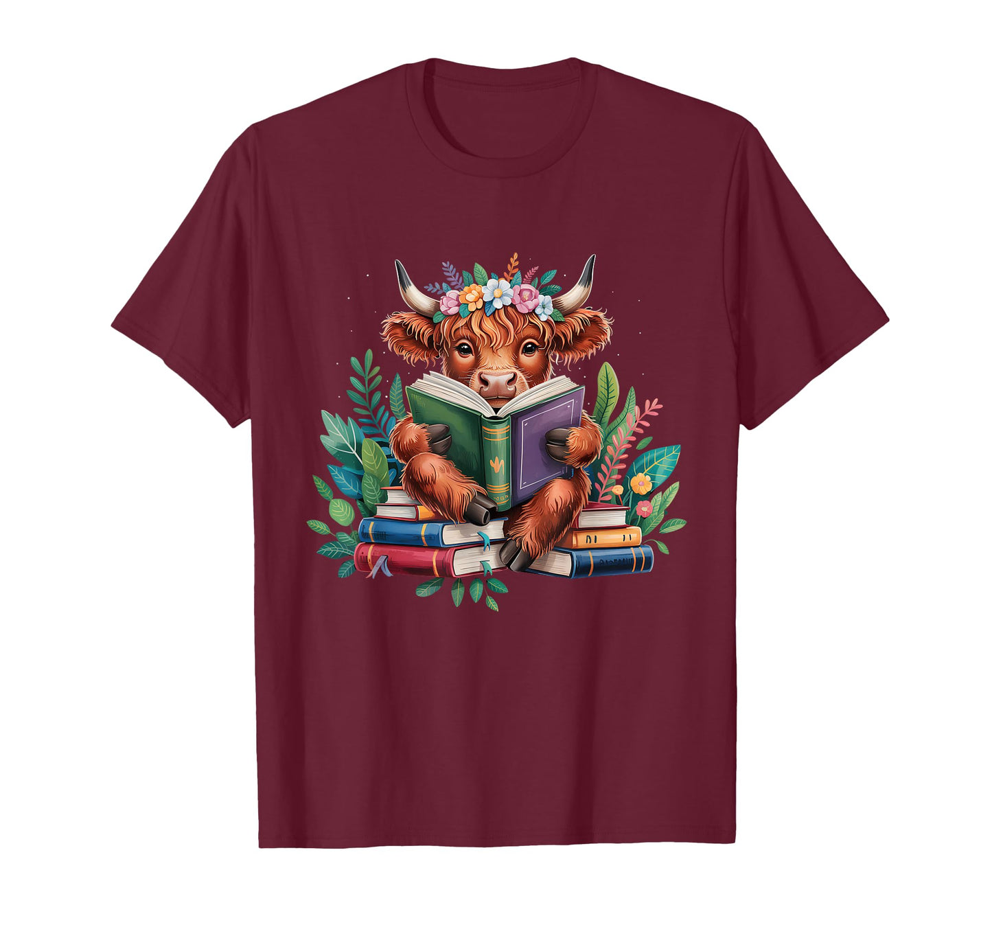 Highland Cow Reading Book Floral Funny Bookworm Librarian T-Shirt