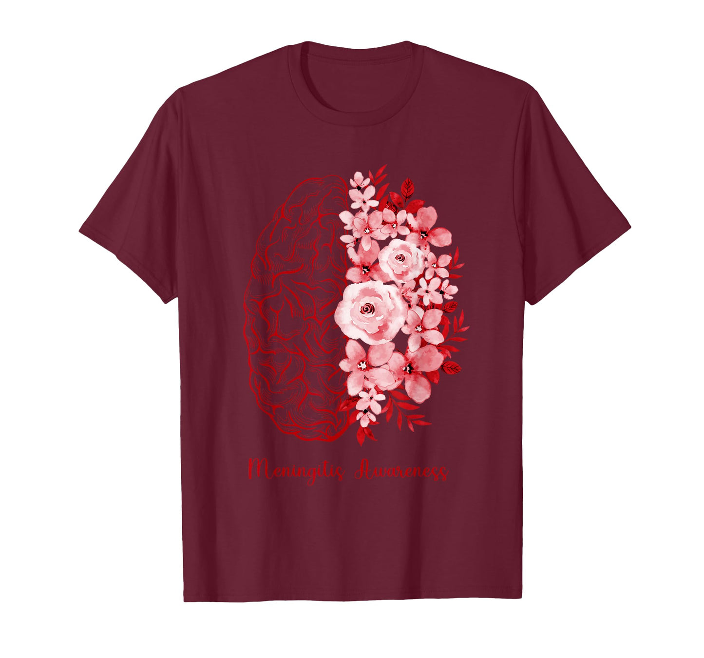 Meningitis Awareness Brain Flower Burgundy Ribbon T-Shirt