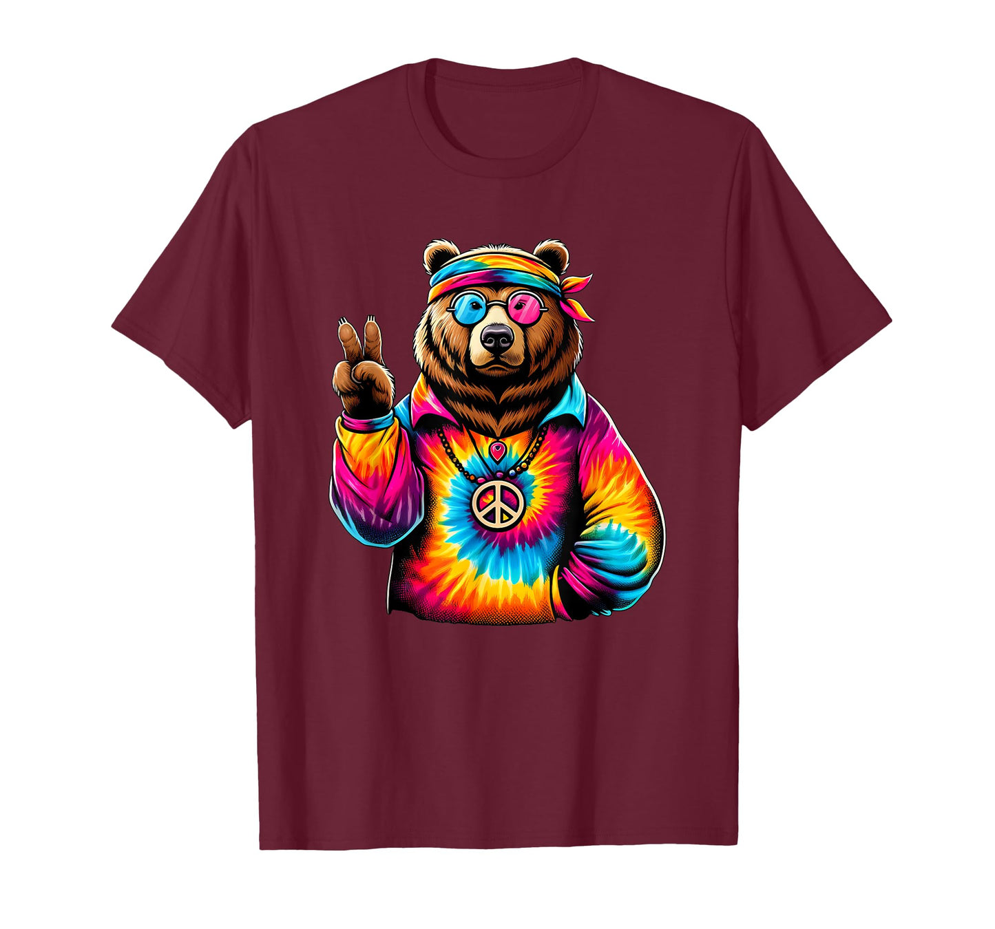 Peace Sign Tie Dye Grizzly Bear T-Shirt