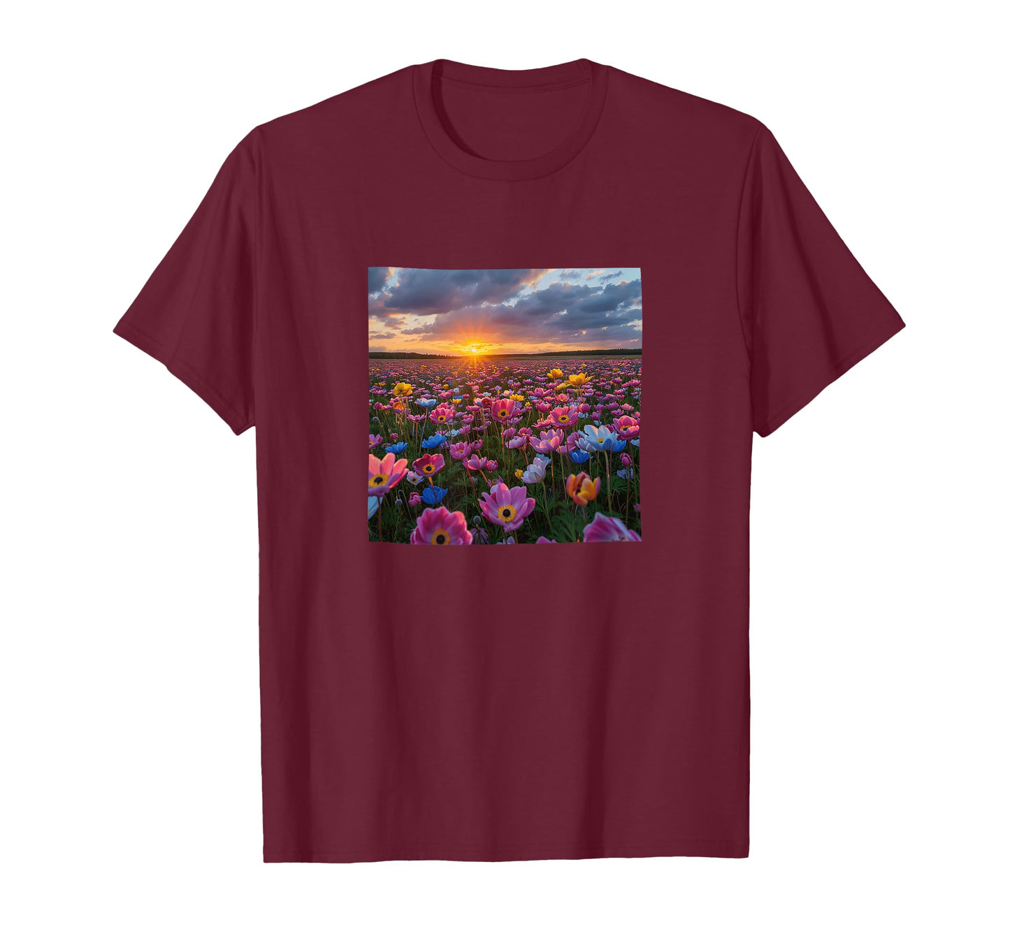 Anemone Flower Field Beautiful Sunset Colorful Graphic T-Shirt