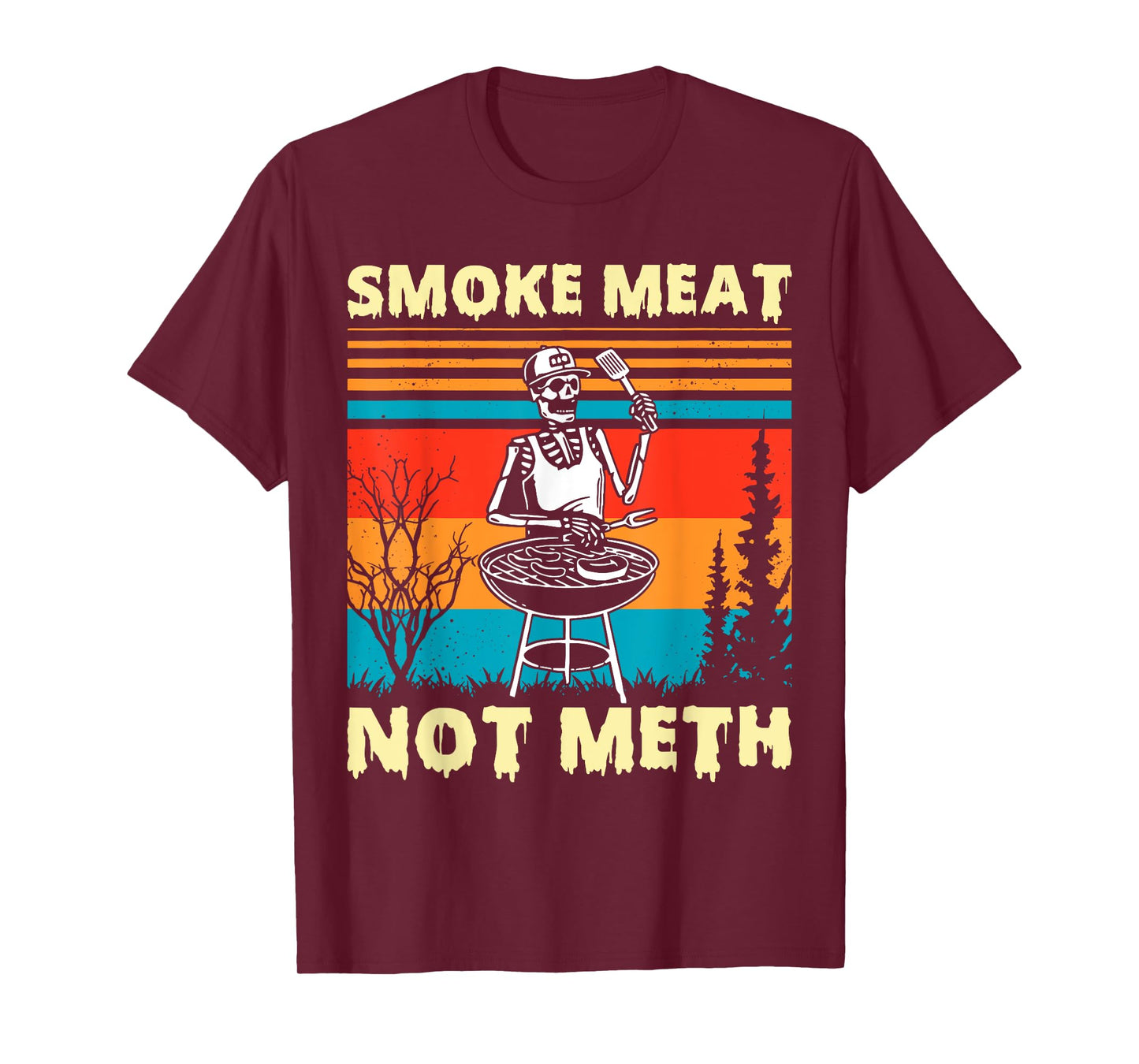 Vintage Smoke Meat Not Meth Skeleton Funny Barbecue Grilling T-Shirt
