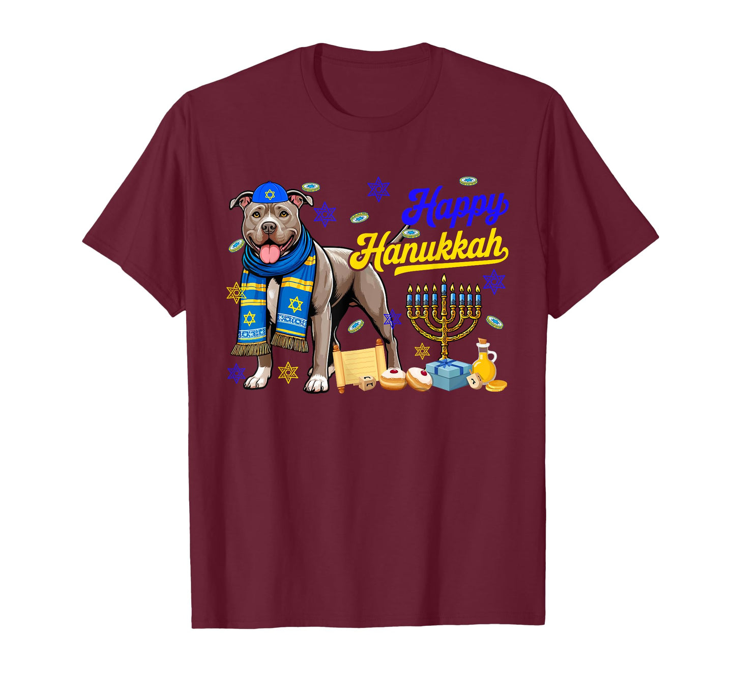 Happy Hanukkah Pit Bull Costume Jewish Menorah Dreidel Lover T-Shirt