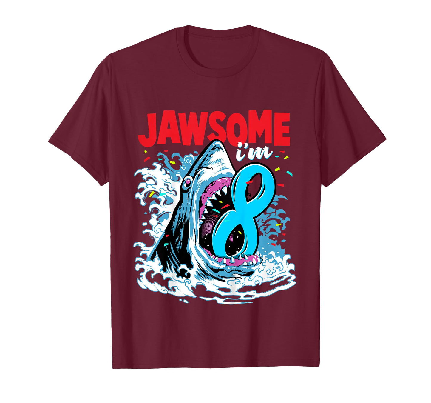 8th Birthday Shirt Shark Birthday Party Gifts for Kids 8 yr T-Shirt