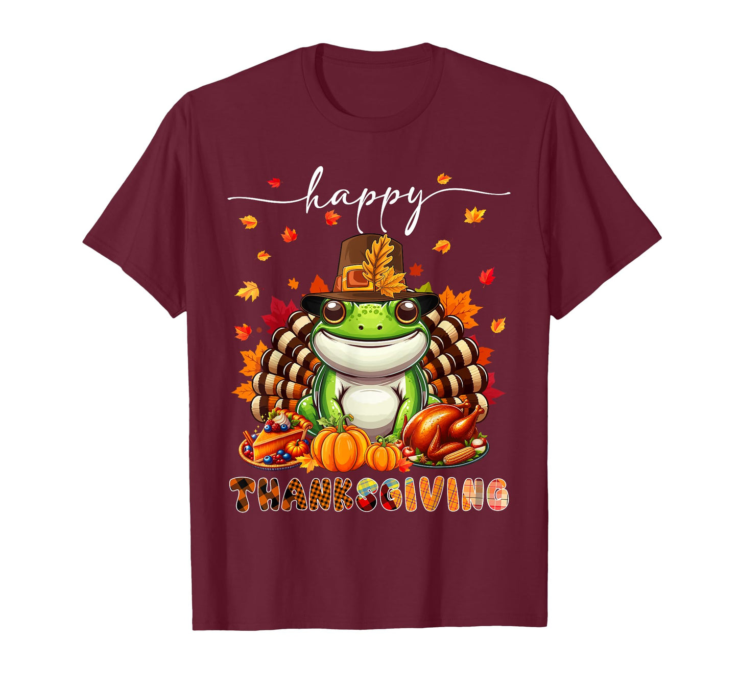 Happy Thanksgiving Frog Costume Turkey Fall Leaves Food T-Shirt