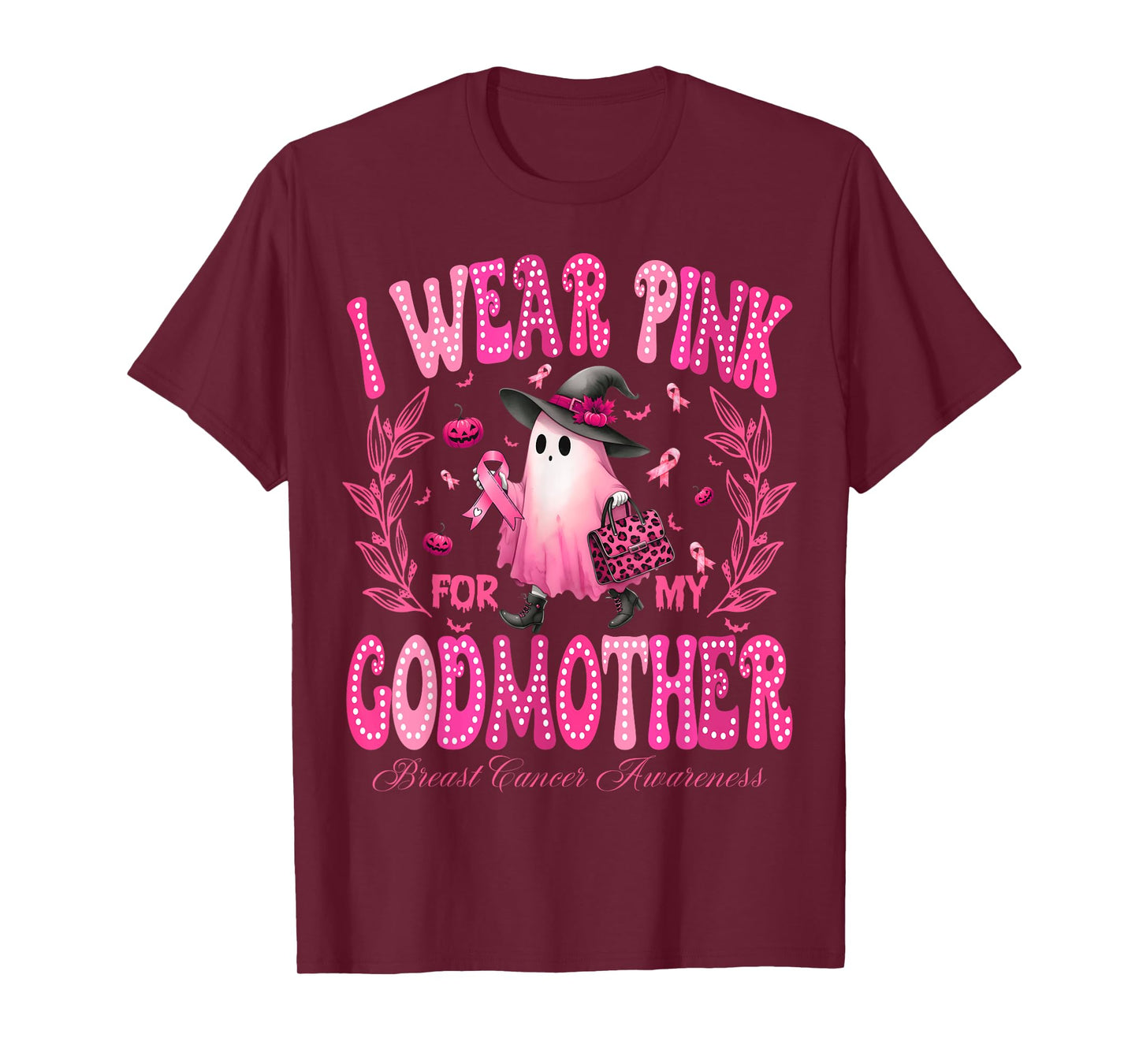 I Wear Pink For My GodMother Breast Cancer Boo Halloween T-Shirt