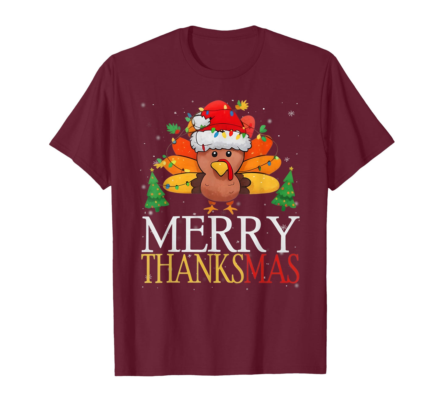 Merry Thanksmas Happy Thanksgiving Santa Turkey Snow Gifts T-Shirt