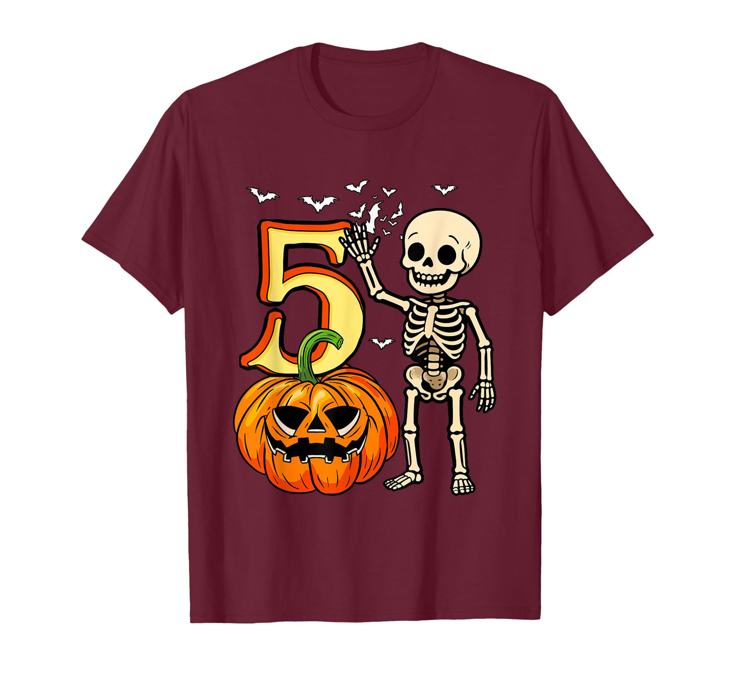 5 Halloween Skeleton 5th Birthday Horror Carved Pumpkin T-Shirt