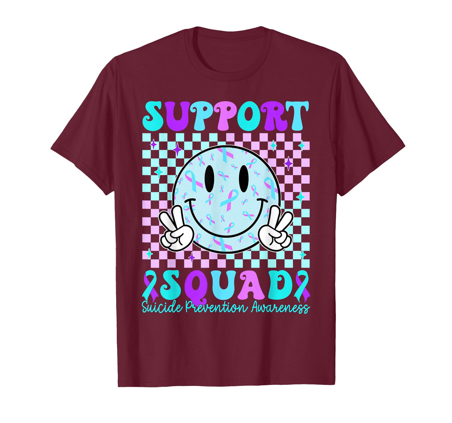 Retro Teal and Purple Ribbon Suicide Prevention Awareness T-Shirt