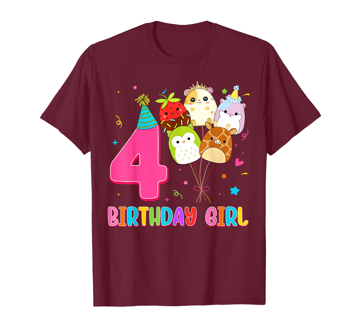 Birthday Girl Squish Squad 4 Years Old Cute 4th Birthday T-Shirt