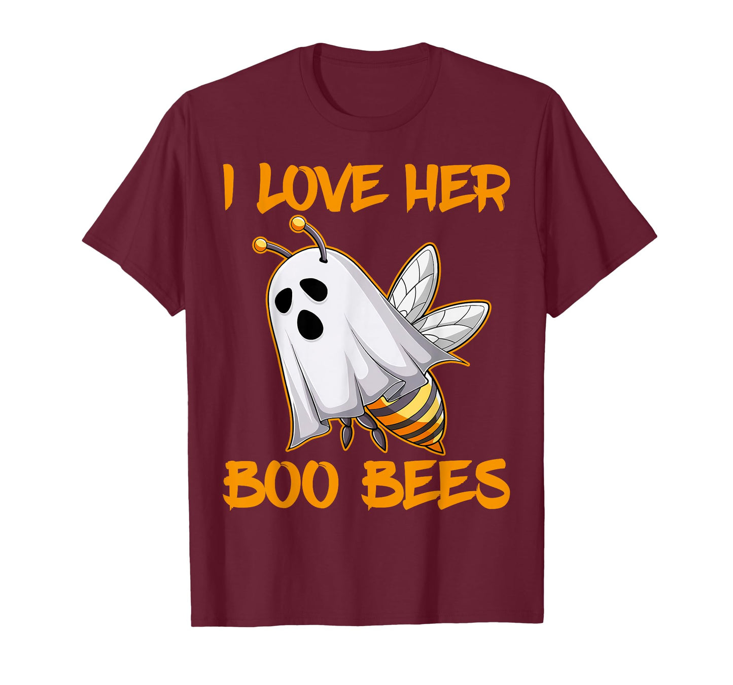 Funny I Love Her Boo Bees Couples Halloween Day Men Women T-Shirt